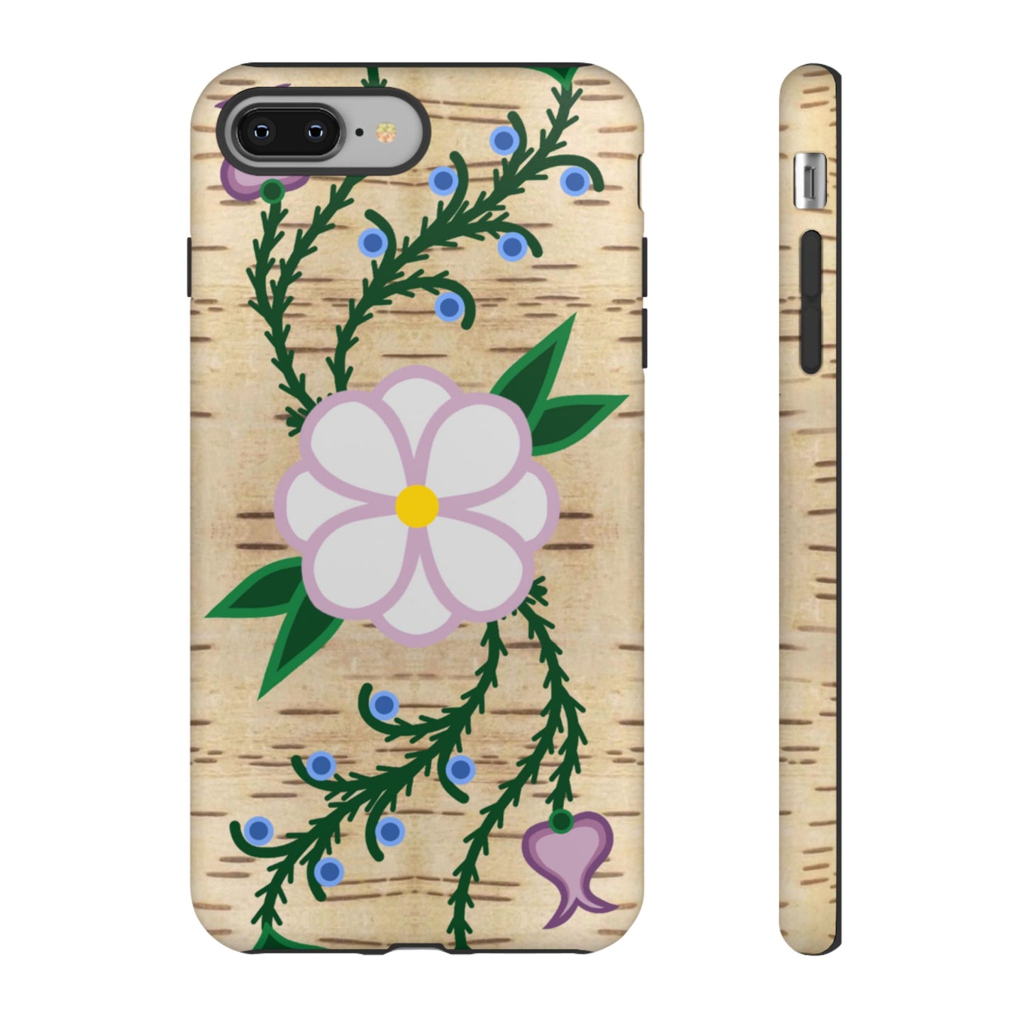 Birchbark Print Ojibwe Floral Tough Phone Cases - Black