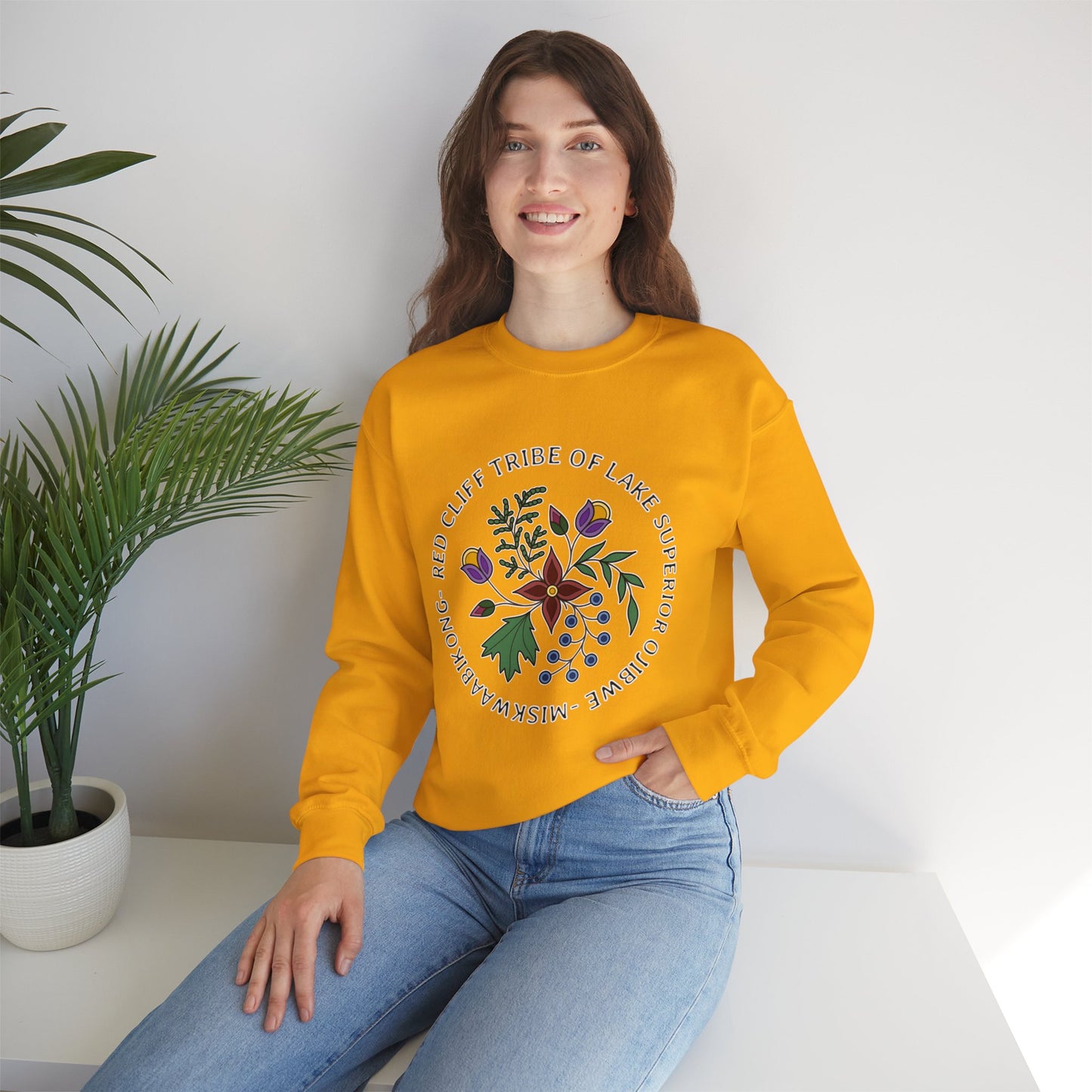 Red Cliff Tribe of Lake Superior Ojibwe Floral Design - Unisex Heavy Blend™ Crewneck Sweatshirt