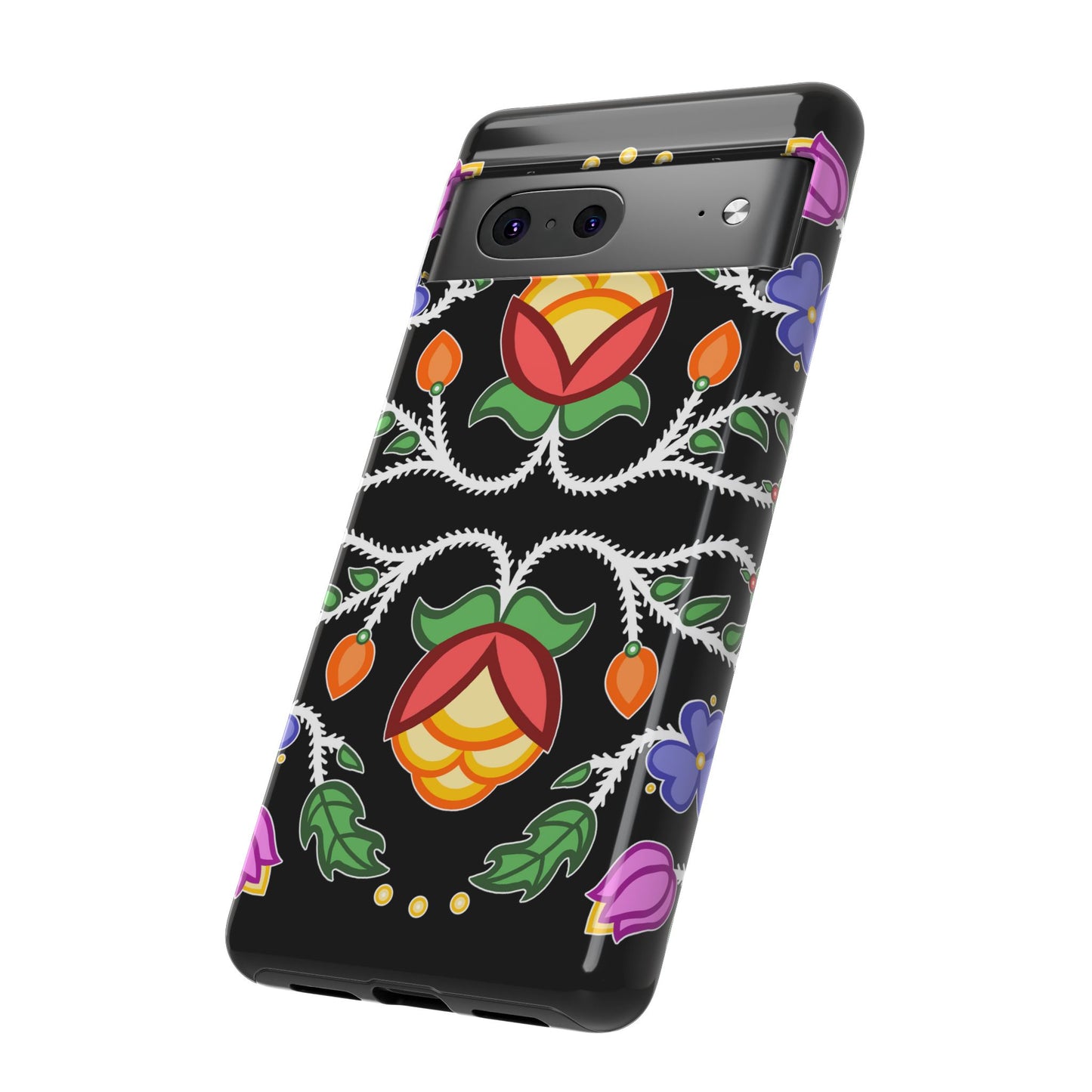 Tulip Design - Ojibwe Floral Tough Phone Cases - Black