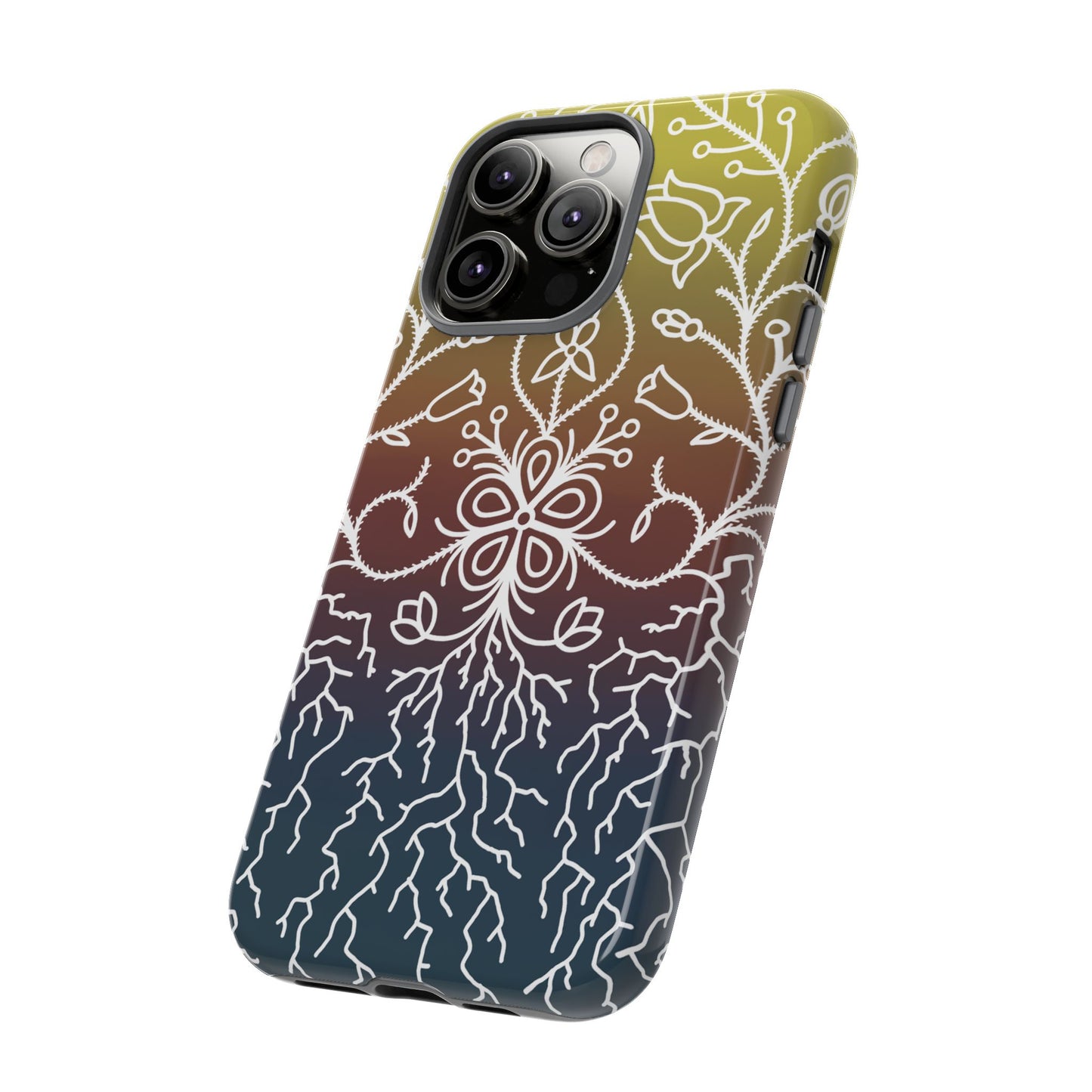 Sunset Ojibwe Floral Print Tough Phone Cases - Black