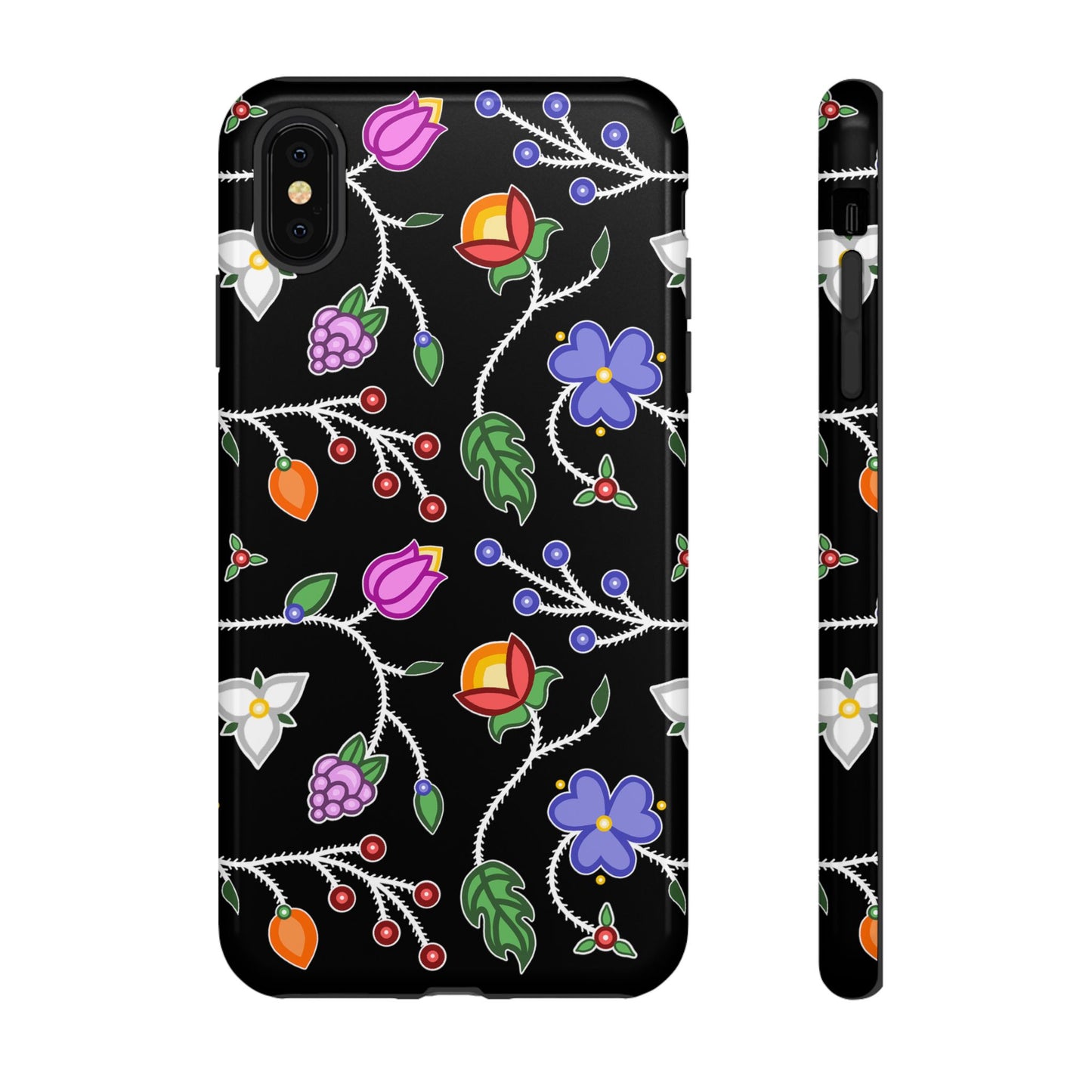 Ojibwe Floral Tough Phone Cases - Black