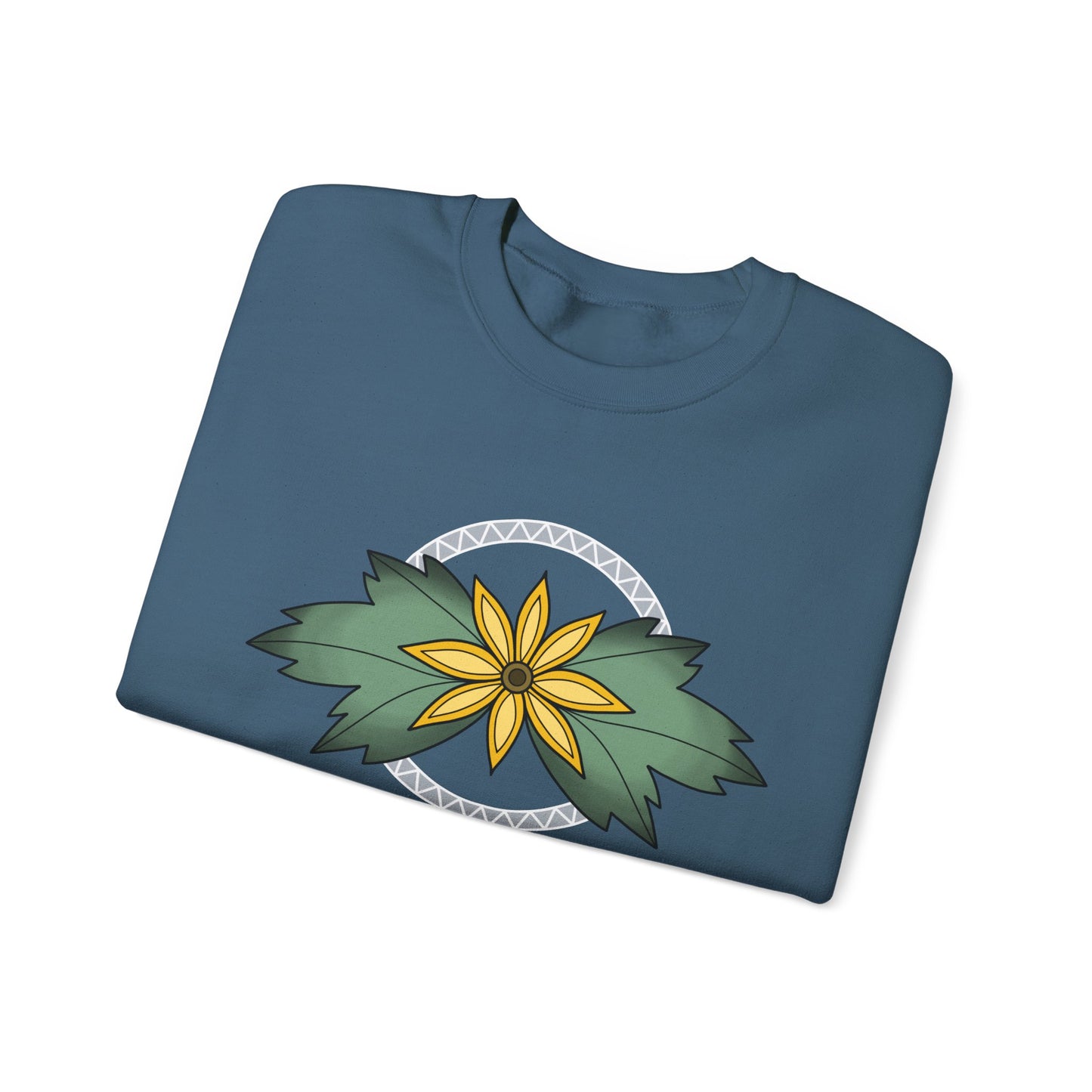 Sunflower Ojibwe Style Floral With Zig Zag Design - Unisex Gildan Heavy Blend™ Crewneck Sweatshirt