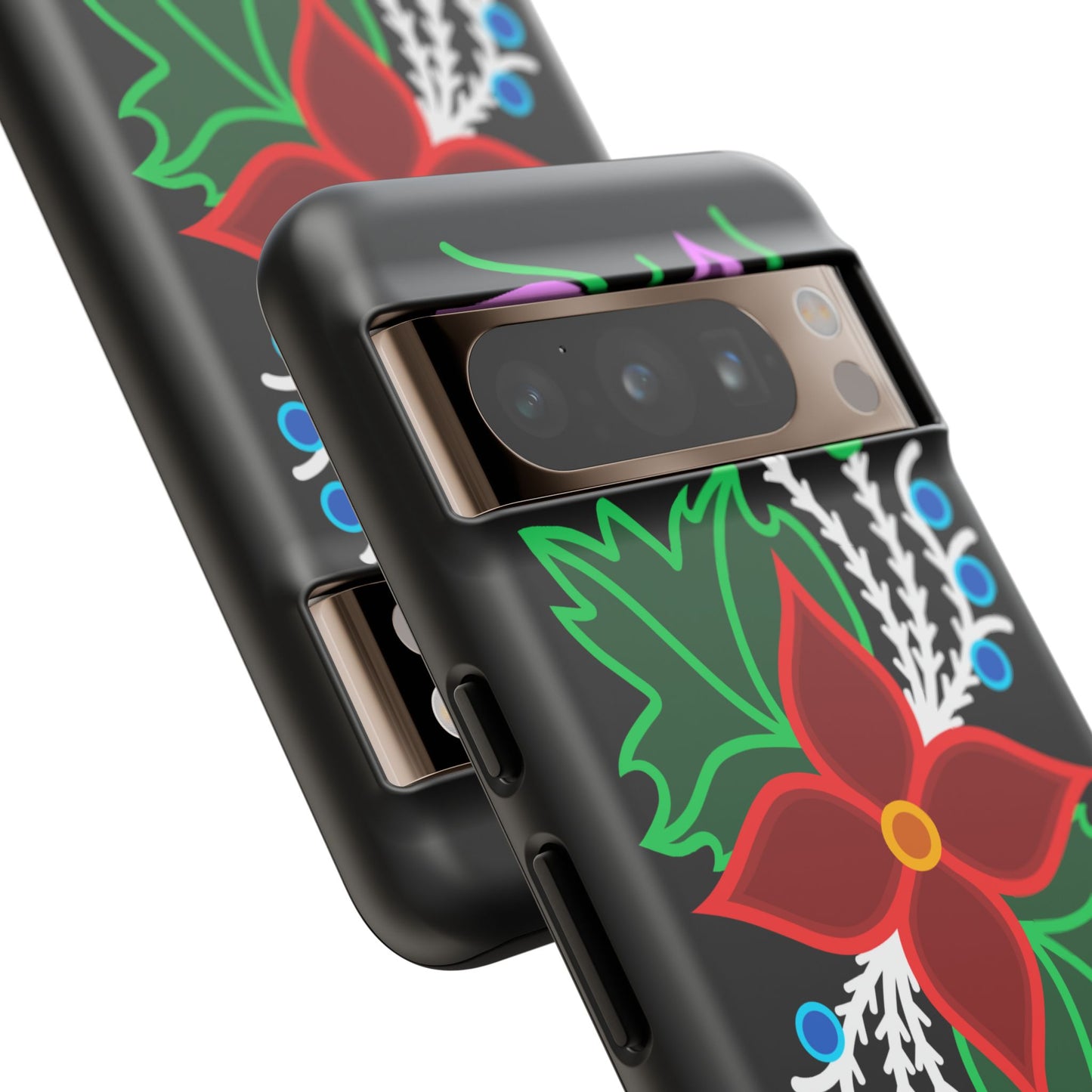 Traditional Ojibwe Floral Tough Phone Cases - Black