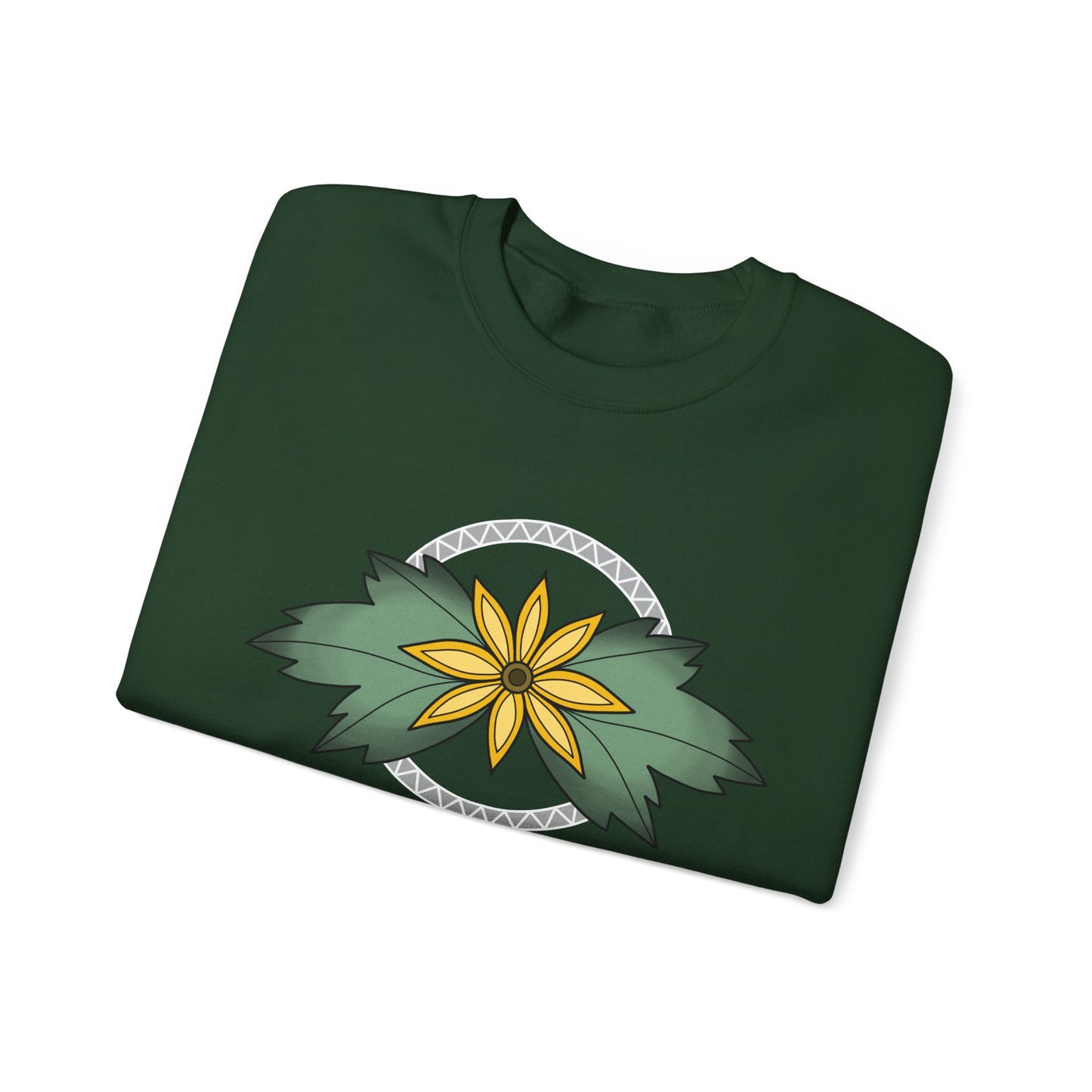 Sunflower Ojibwe Style Floral With Zig Zag Design - Unisex Gildan Heavy Blend™ Crewneck Sweatshirt