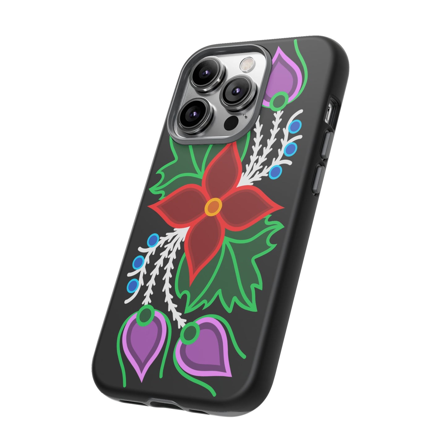 Traditional Ojibwe Floral Tough Phone Cases - Black