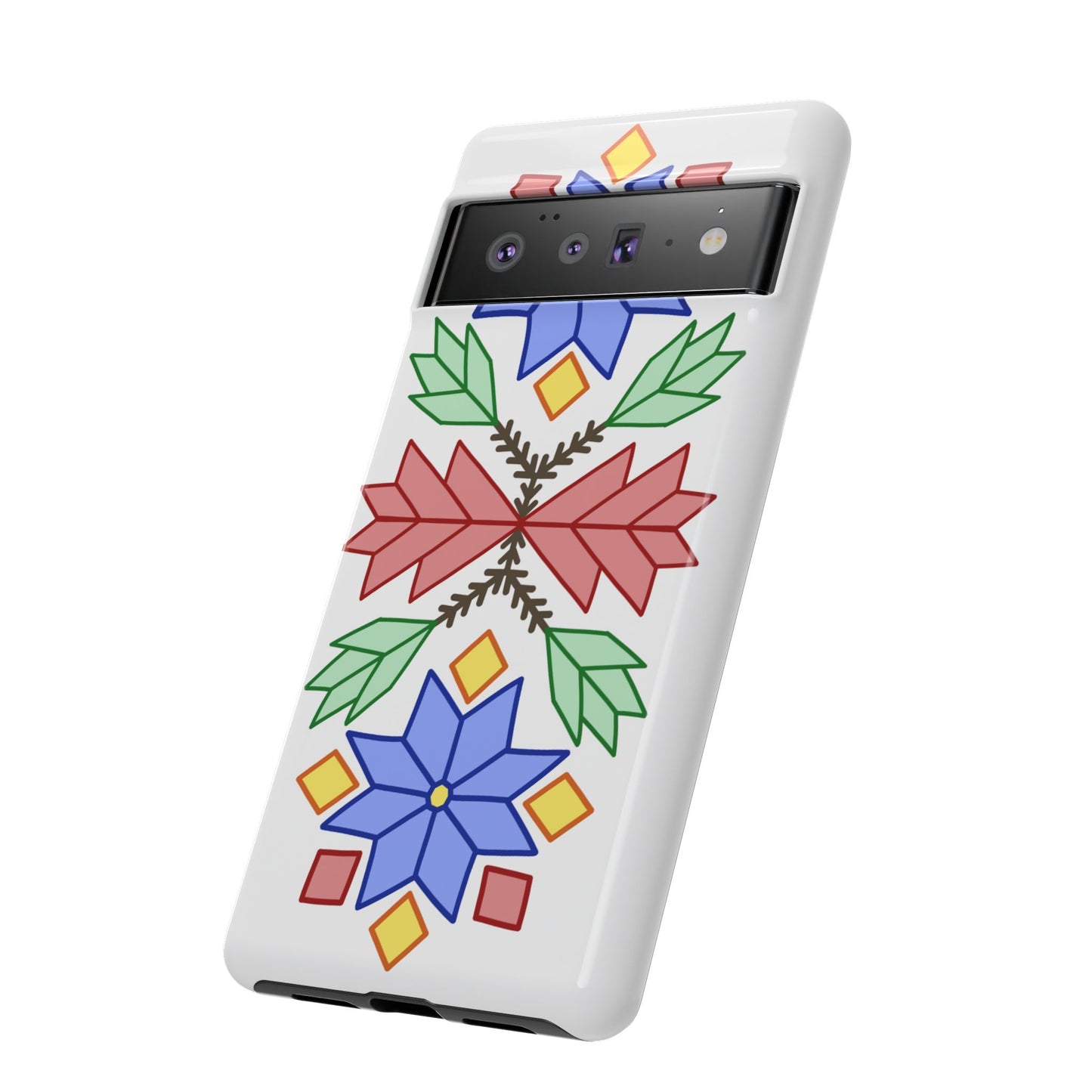 Geometric Ojibwe Floral Tough Phone Cases - White