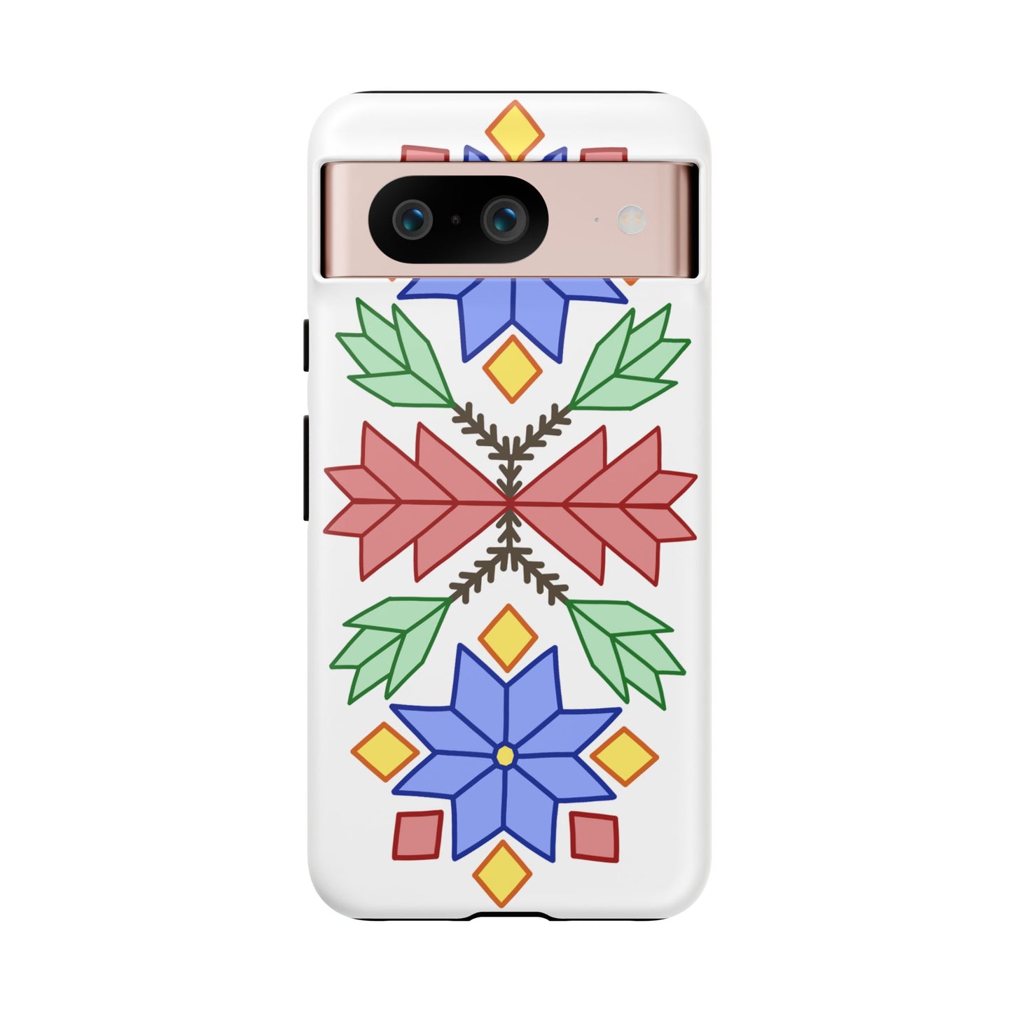 Geometric Ojibwe Floral Tough Phone Cases - White