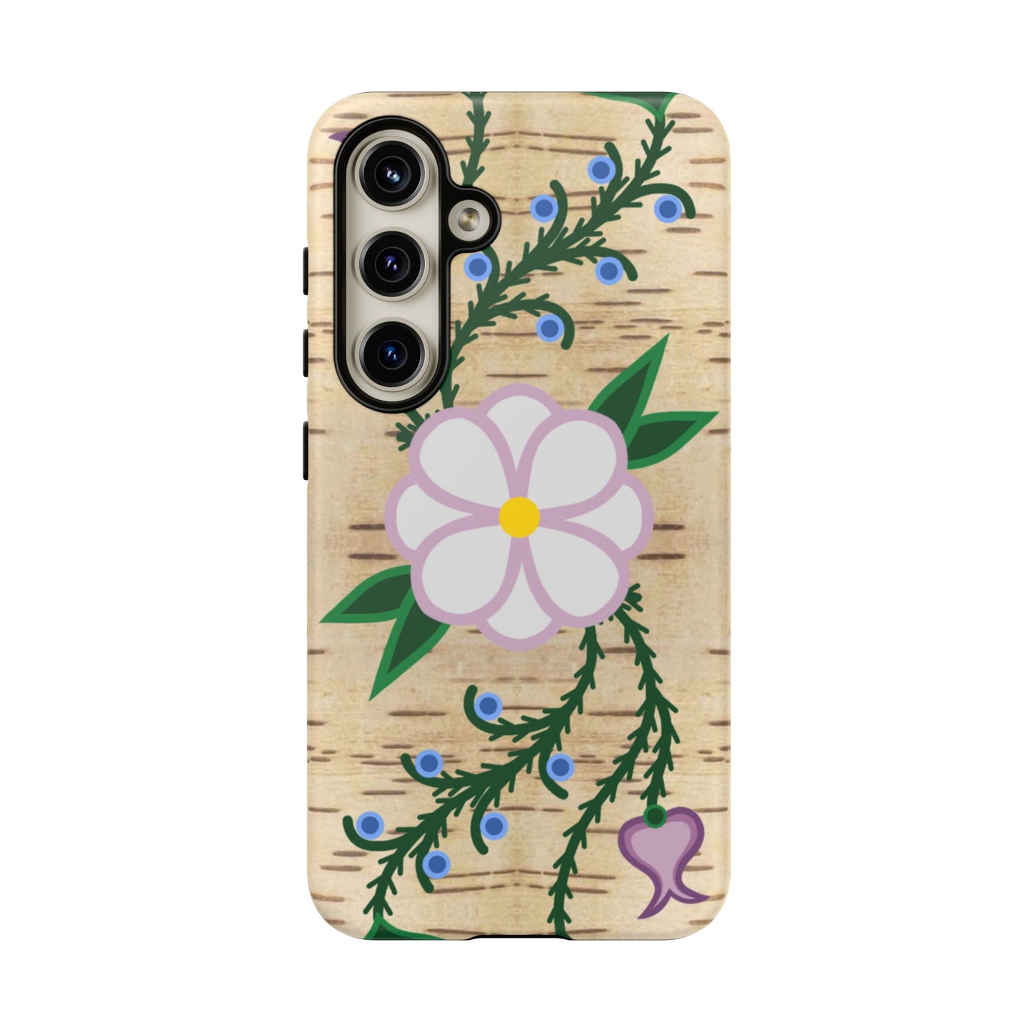 Birchbark Print Ojibwe Floral Tough Phone Cases - Black