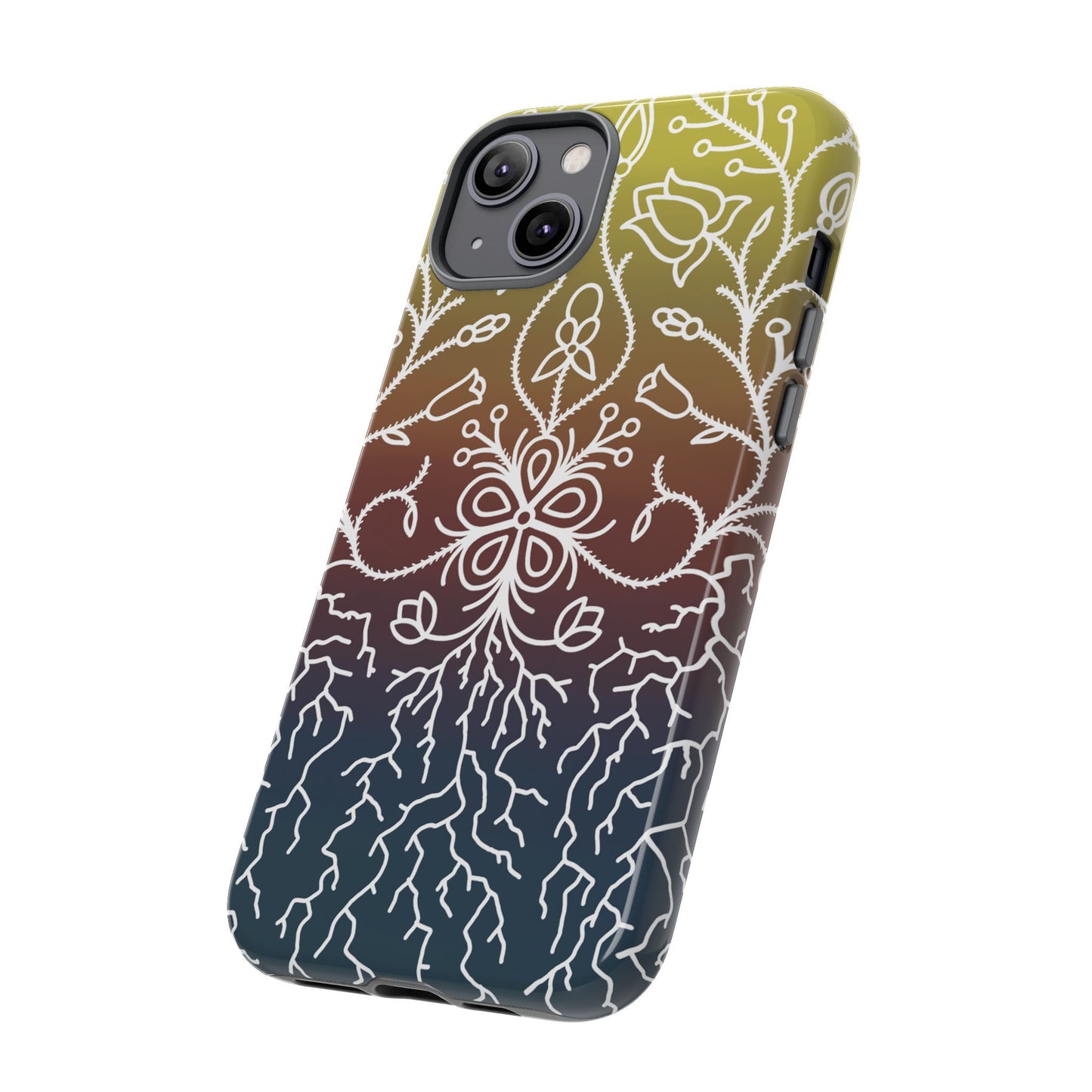 Sunset Ojibwe Floral Print Tough Phone Cases - Black