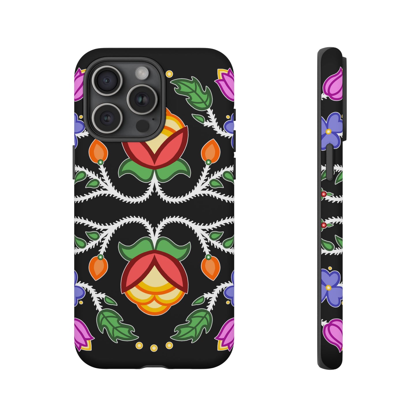 Tulip Design - Ojibwe Floral Tough Phone Cases - Black