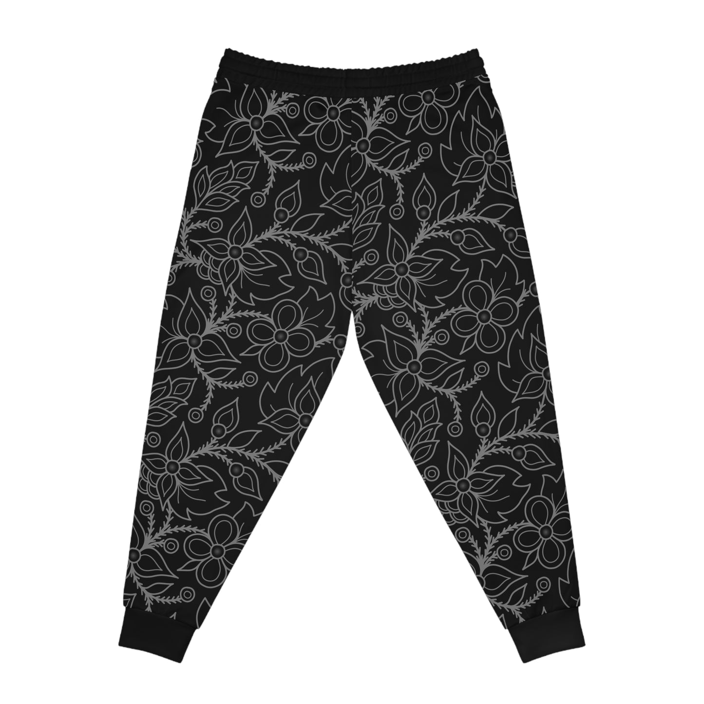 Ojibwe Woodland Floral All-Over-Print Design - Unisex Athletic Joggers - Black