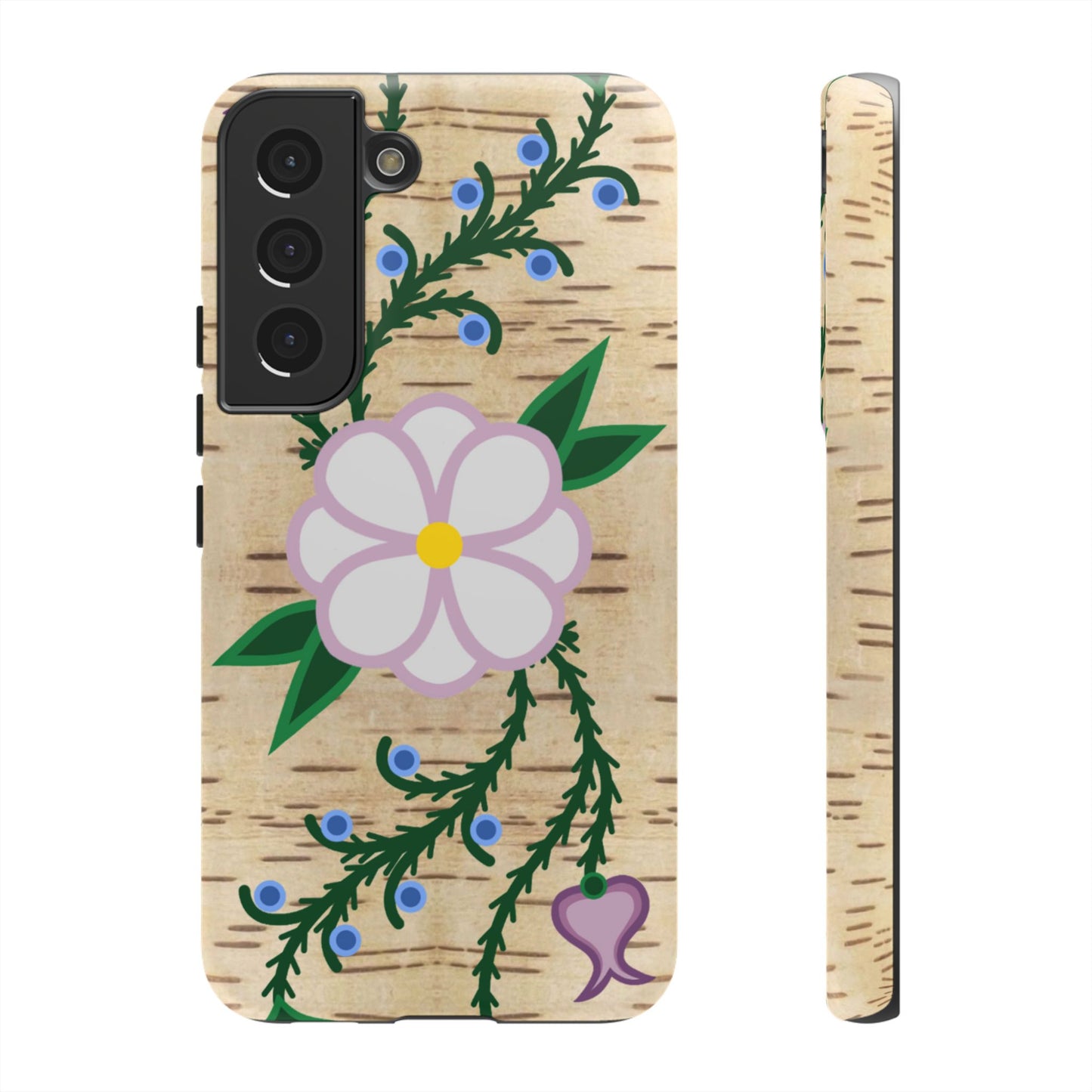 Birchbark Print Ojibwe Floral Tough Phone Cases - Black