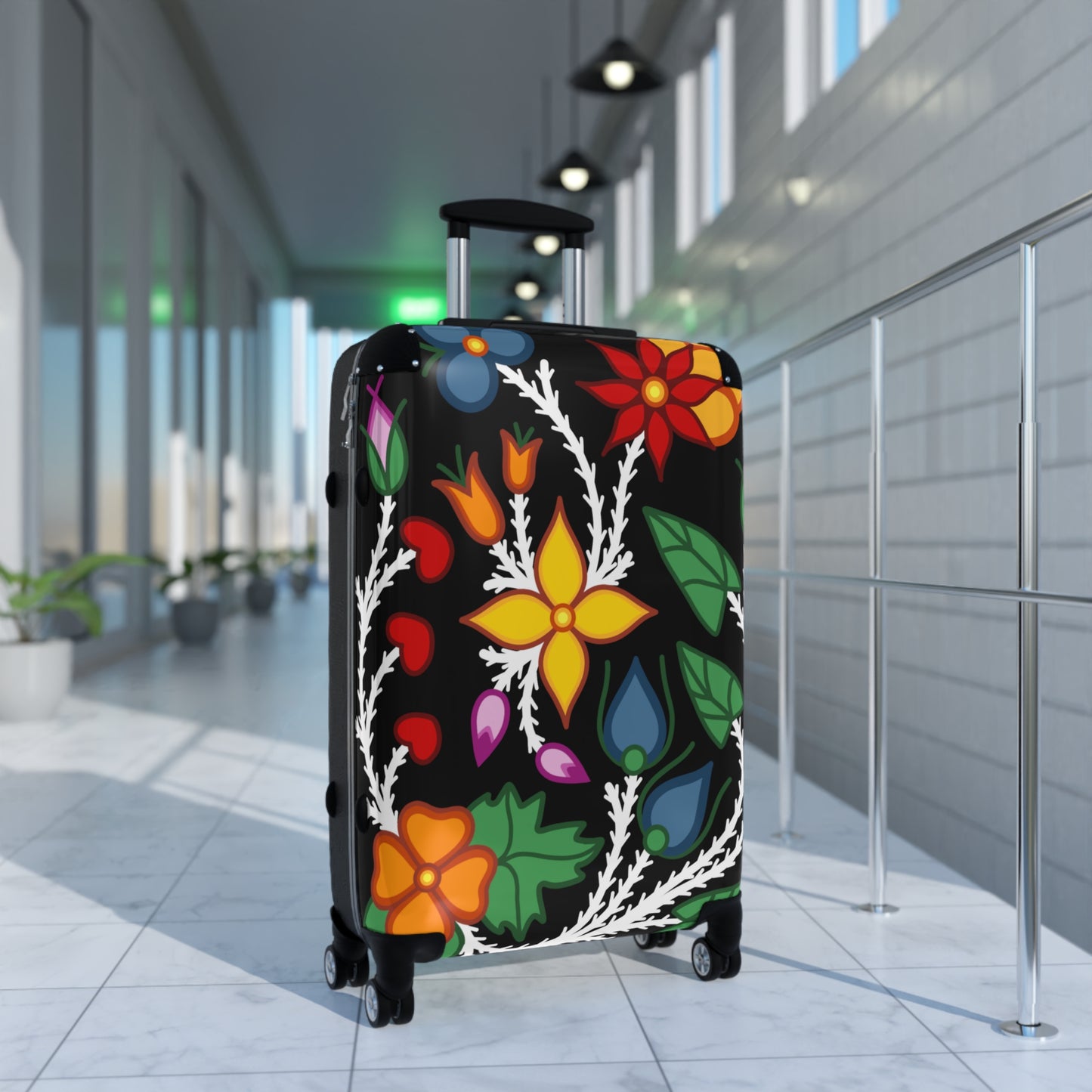 Woodland Ojibwe Floral Suitcase - Black