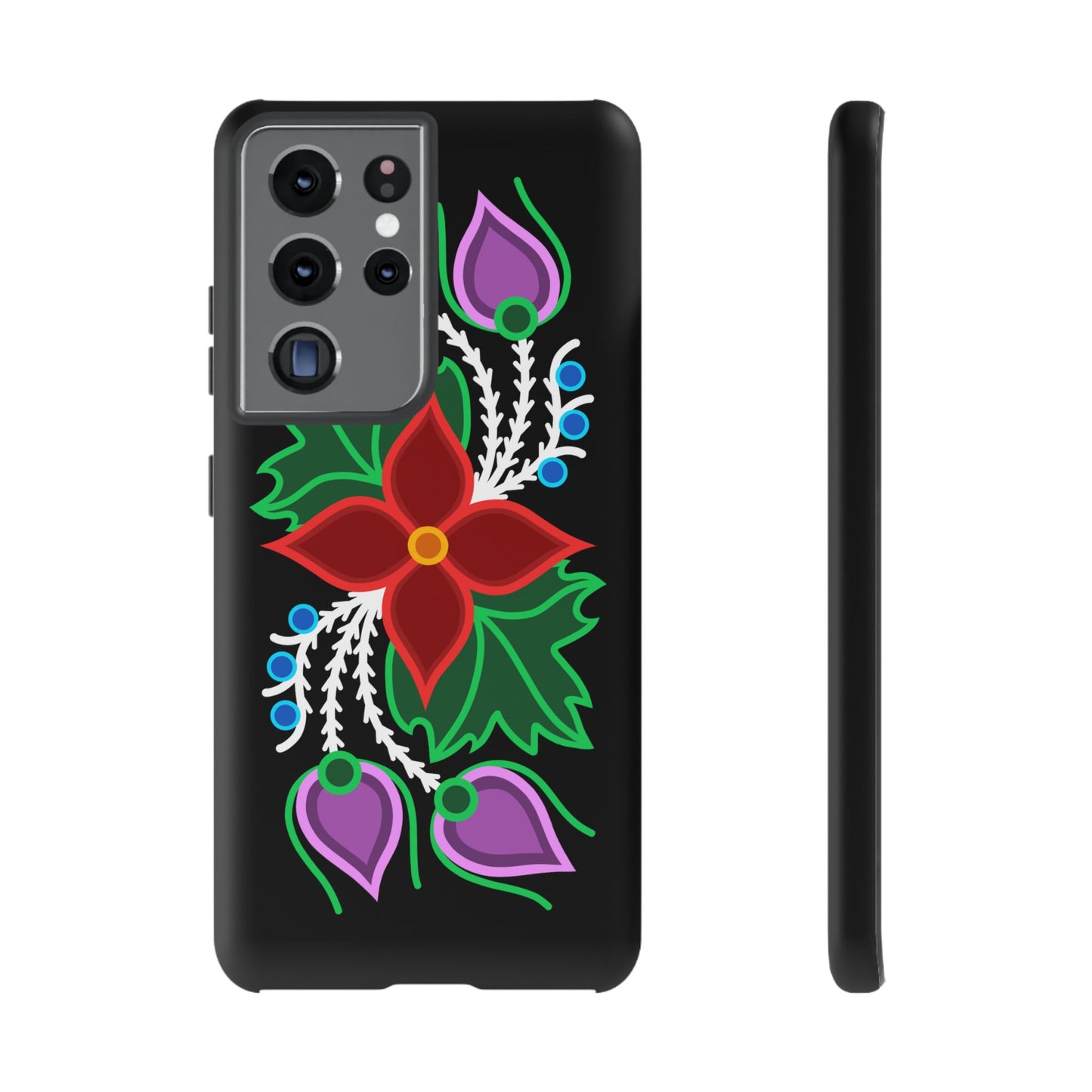 Traditional Ojibwe Floral Tough Phone Cases - Black