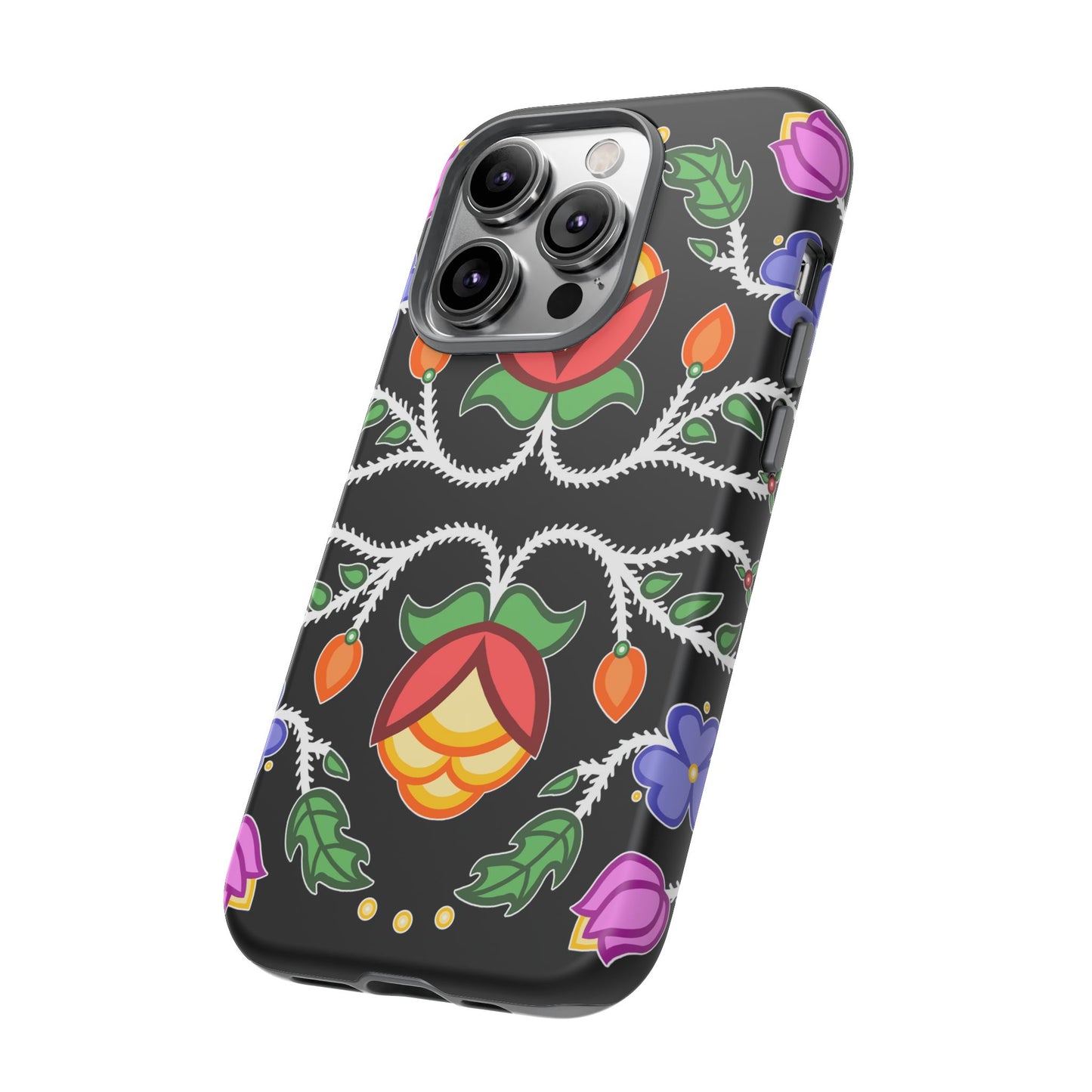 Tulip Design - Ojibwe Floral Tough Phone Cases - Black