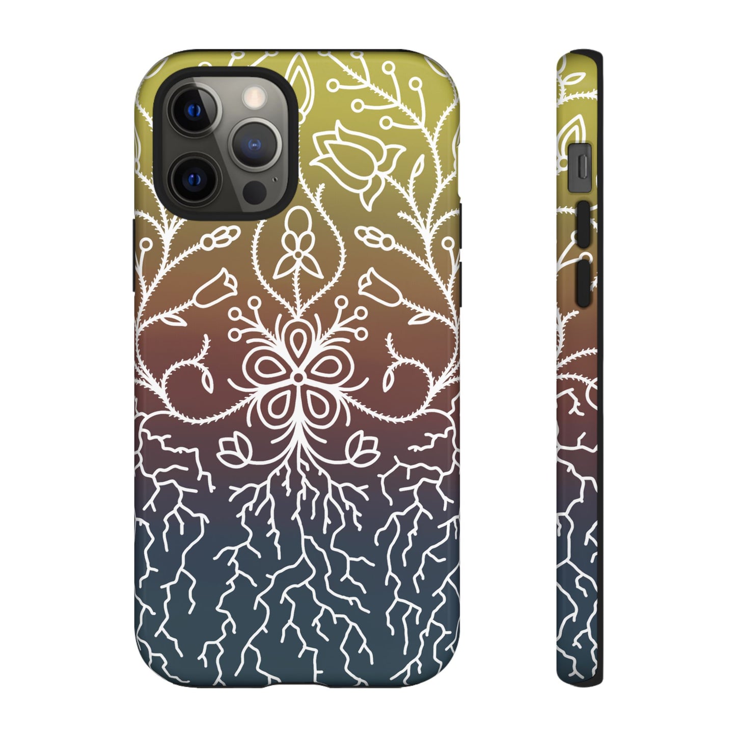 Sunset Ojibwe Floral Print Tough Phone Cases - Black