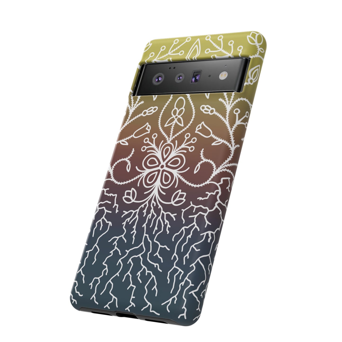 Sunset Ojibwe Floral Print Tough Phone Cases - Black