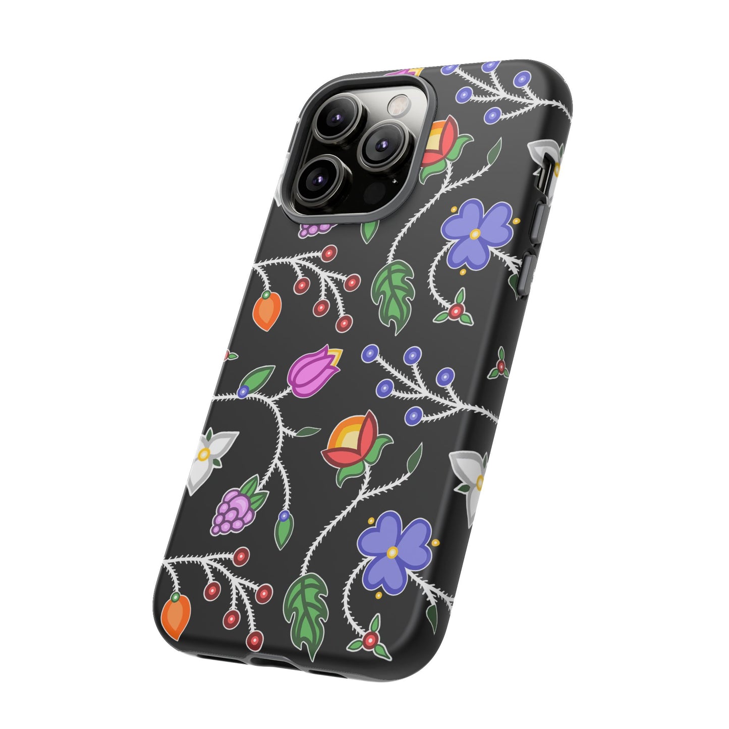 Ojibwe Floral Tough Phone Cases - Black