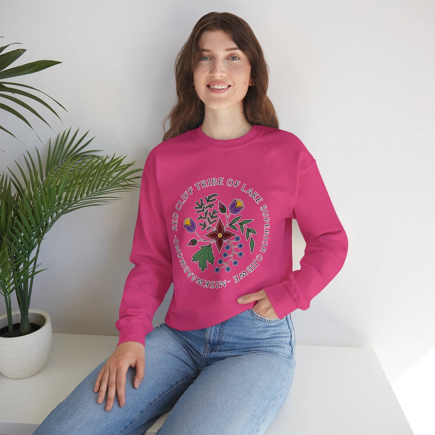 Red Cliff Tribe of Lake Superior Ojibwe Floral Design - Unisex Heavy Blend™ Crewneck Sweatshirt