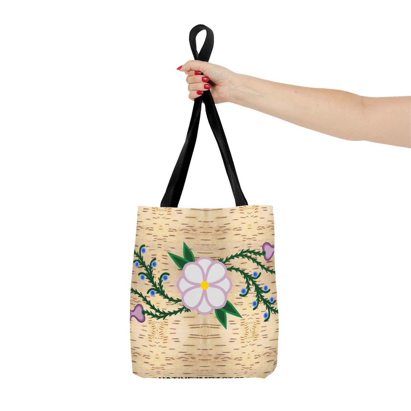 Birch Bark Print Ojibwe Floral Tote Bag