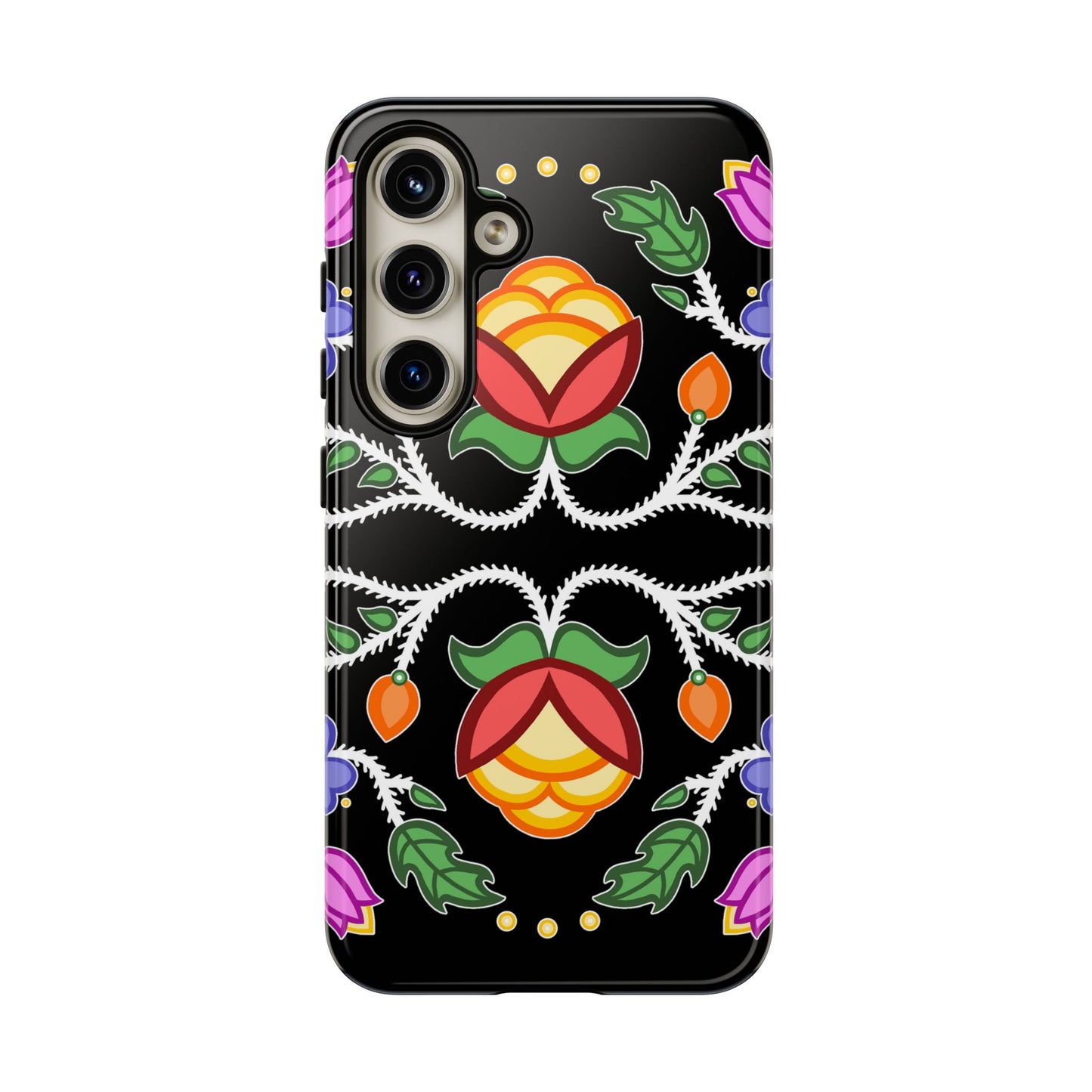 Tulip Design - Ojibwe Floral Tough Phone Cases - Black