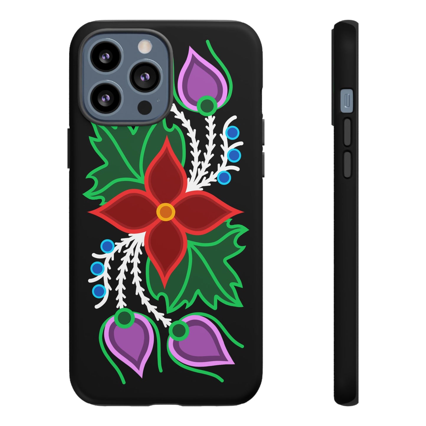 Traditional Ojibwe Floral Tough Phone Cases - Black