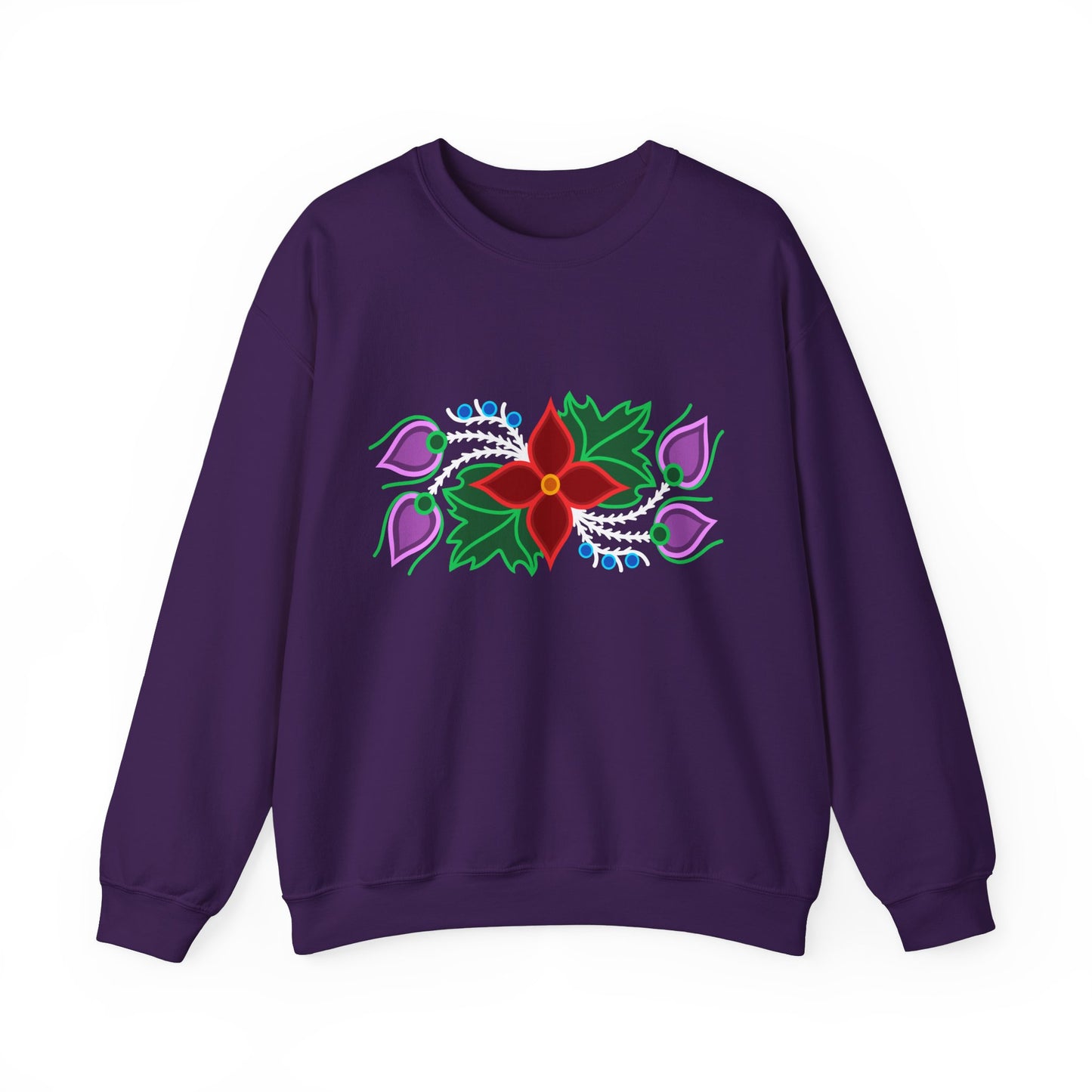 Red Floral & Blue Berries - Ojibwe Floral Design - Unisex Gildan Heavy Blend™ Crewneck Sweatshirt