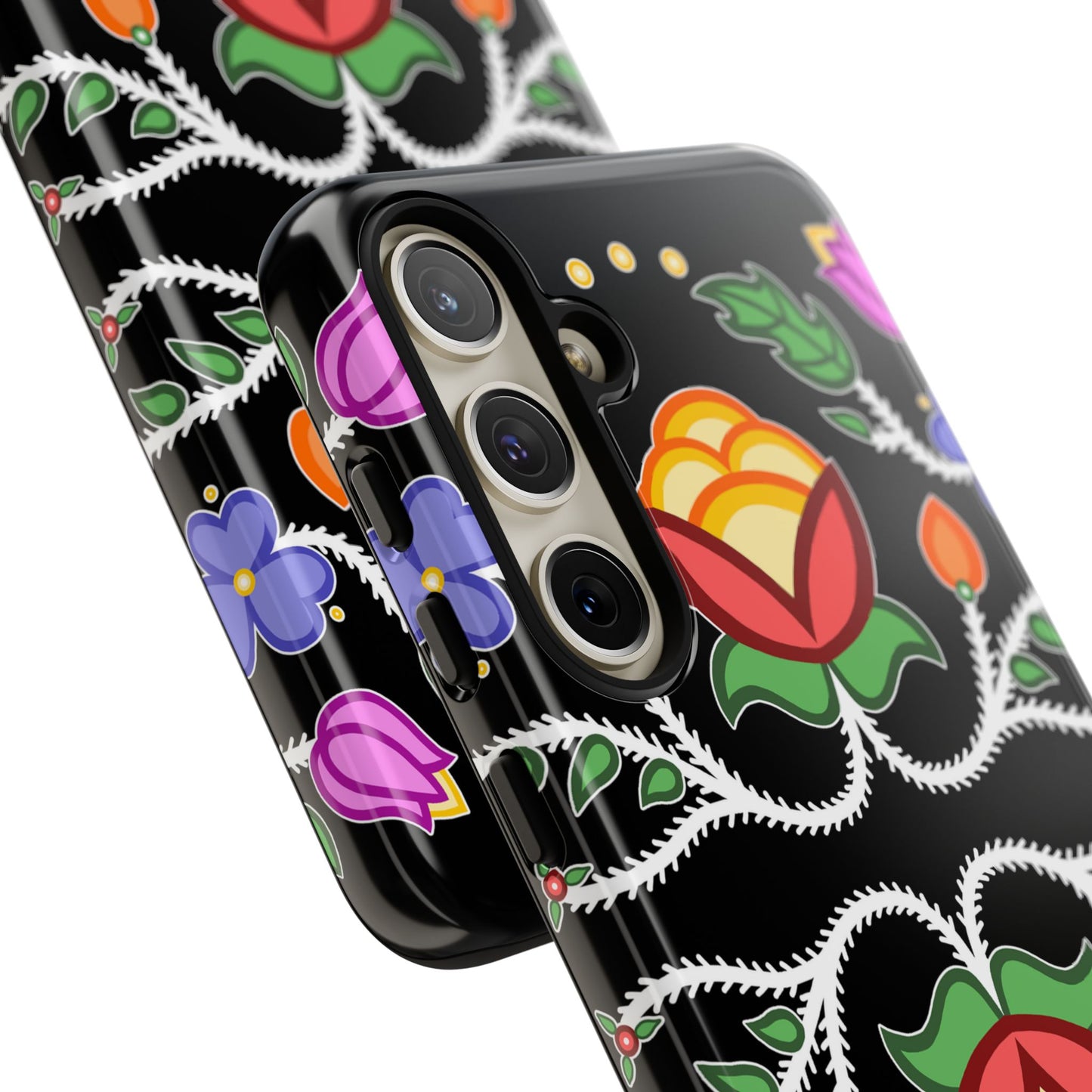 Tulip Design - Ojibwe Floral Tough Phone Cases - Black