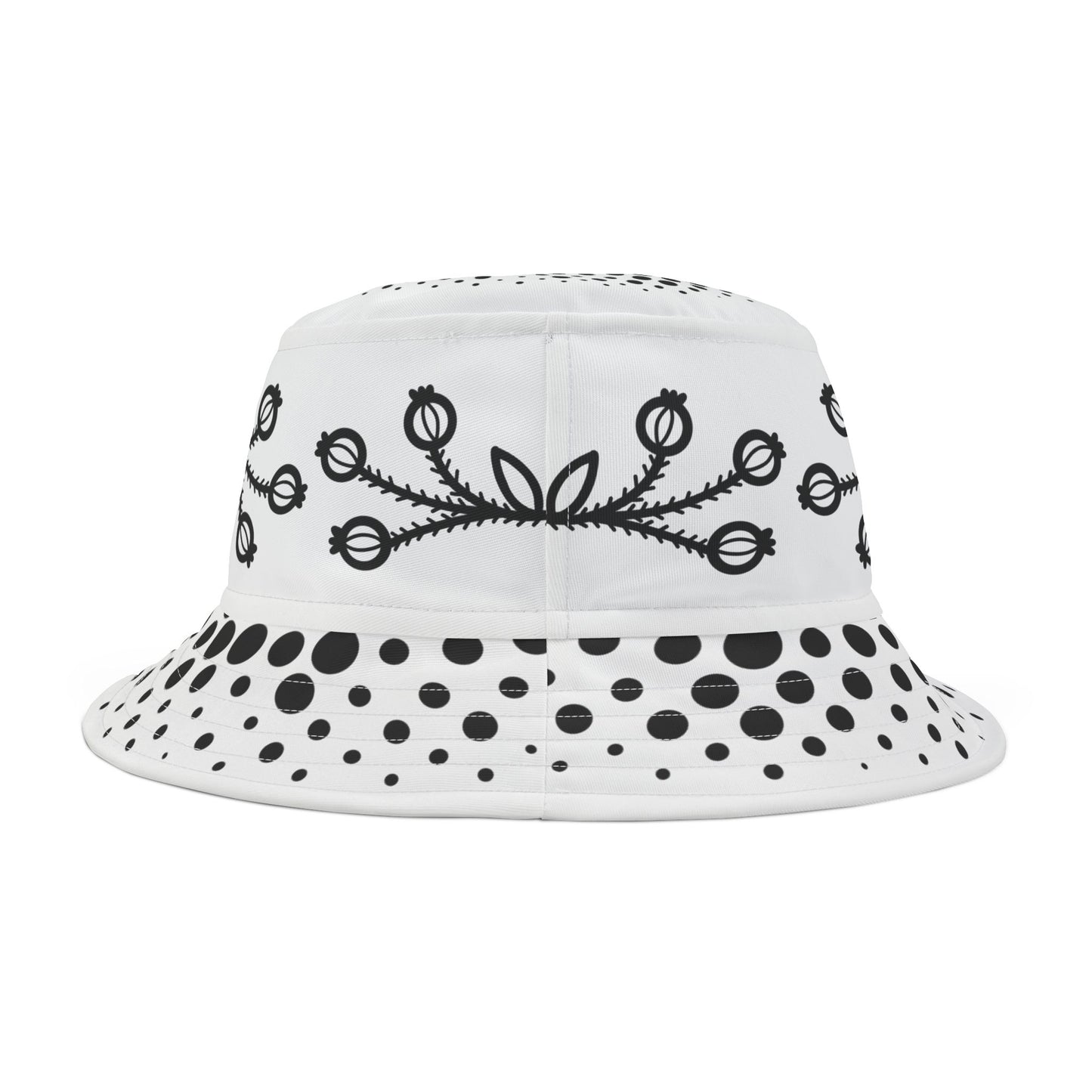 Ojibwe Floral Bucket Hat - Black & White Traditional