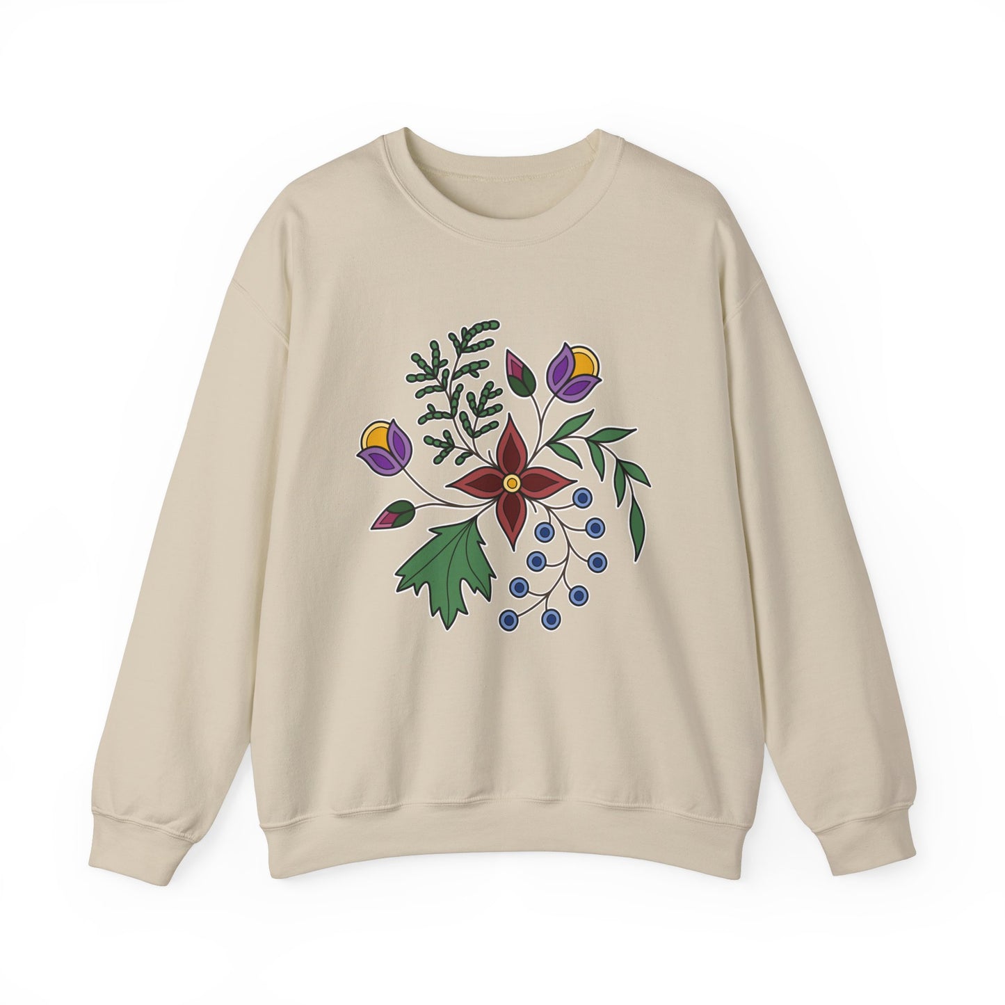 Giizhik / Cedar Ojibwe Floral Design - Unisex Gildan Heavy Blend™ Crewneck Sweatshirt