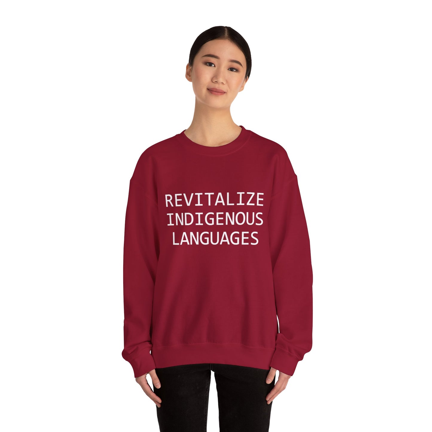 Revitalize Indigenous Languages Text Design - Unisex Gildan Heavy Blend™ Crewneck Sweatshirt