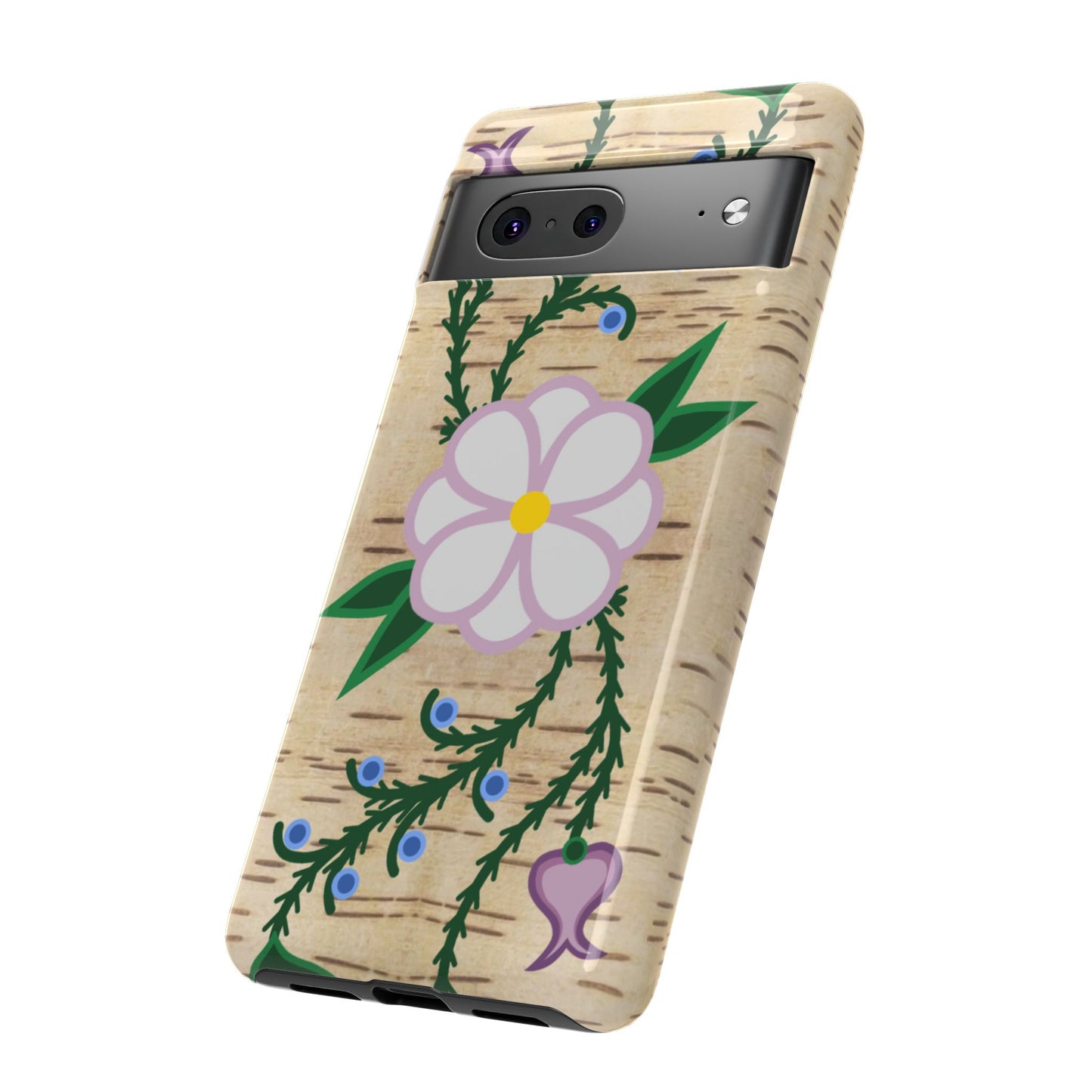 Birchbark Print Ojibwe Floral Tough Phone Cases - Black