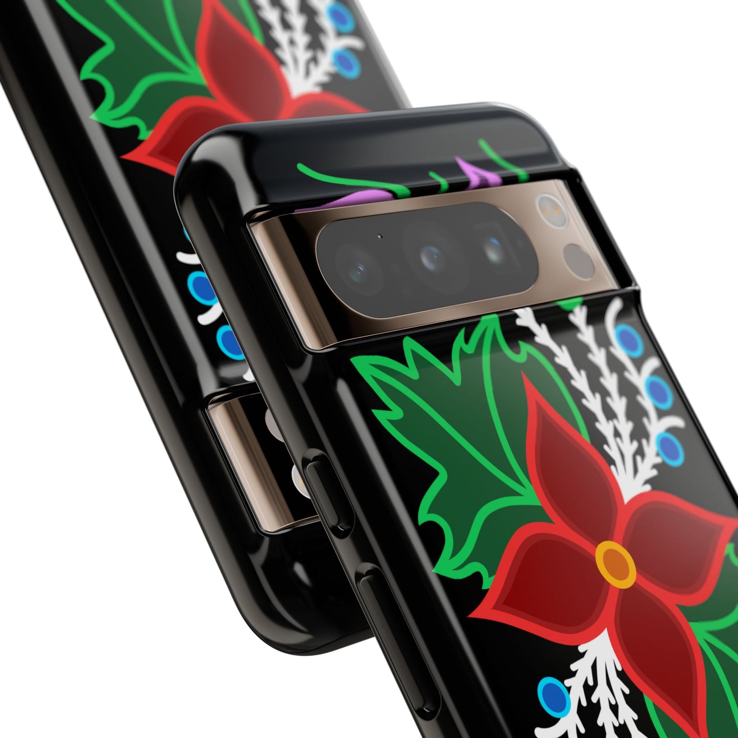 Traditional Ojibwe Floral Tough Phone Cases - Black