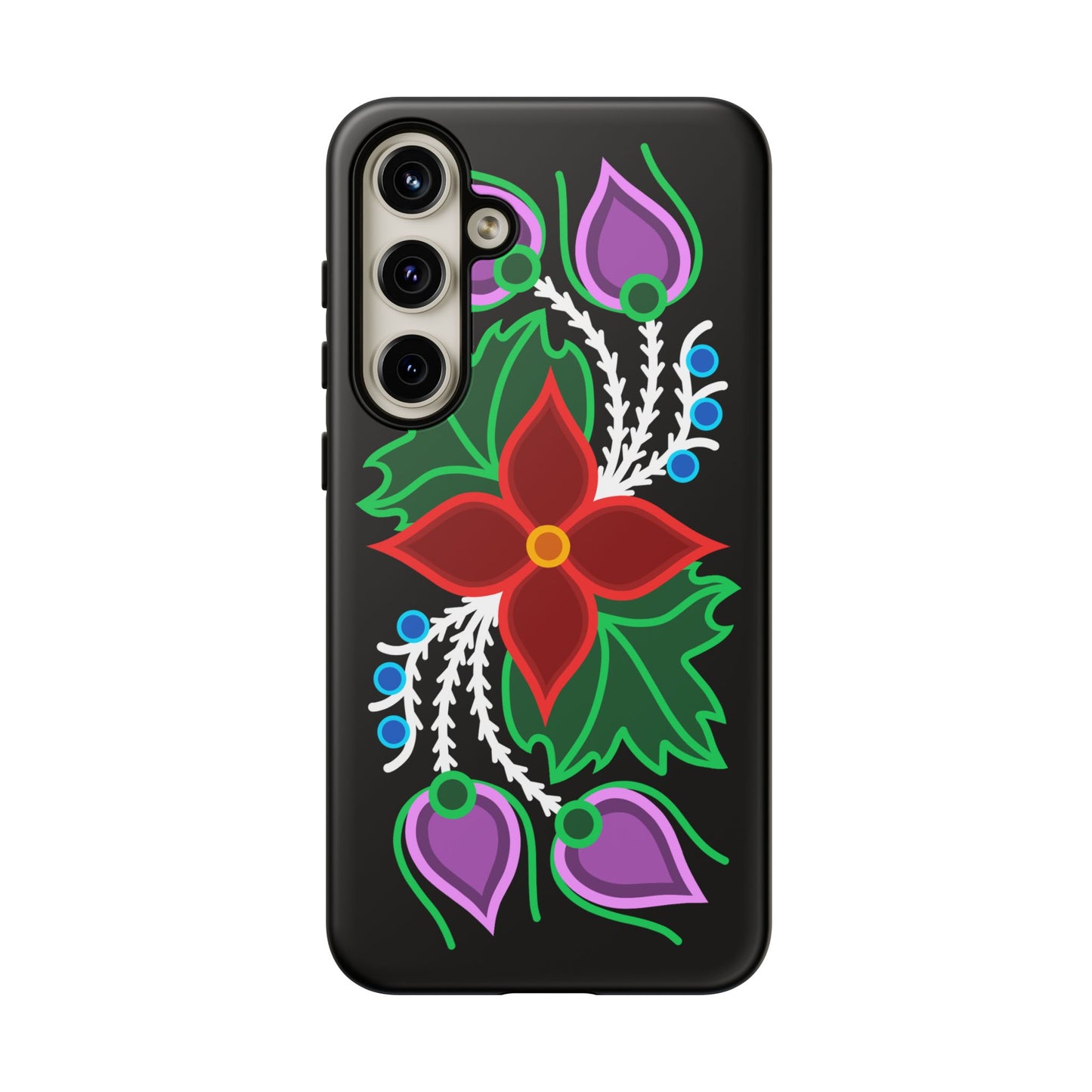 Traditional Ojibwe Floral Tough Phone Cases - Black