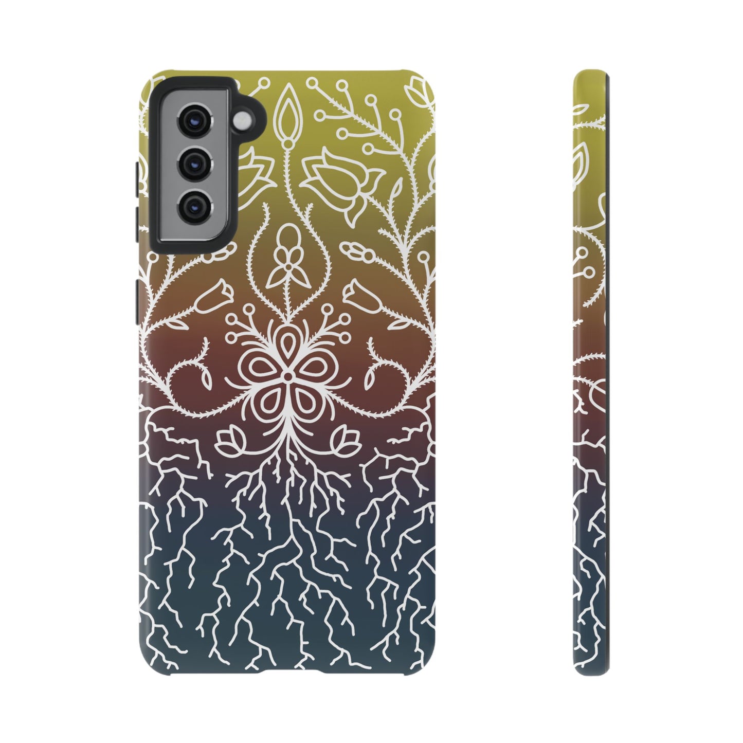 Sunset Ojibwe Floral Print Tough Phone Cases - Black