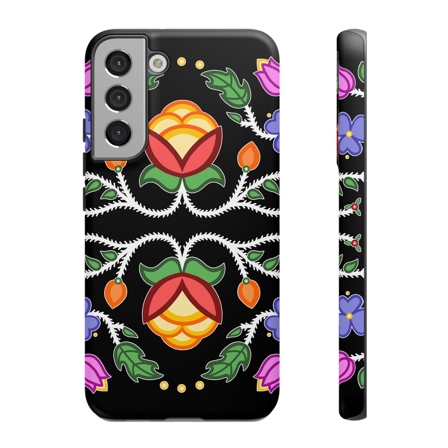 Tulip Design - Ojibwe Floral Tough Phone Cases - Black