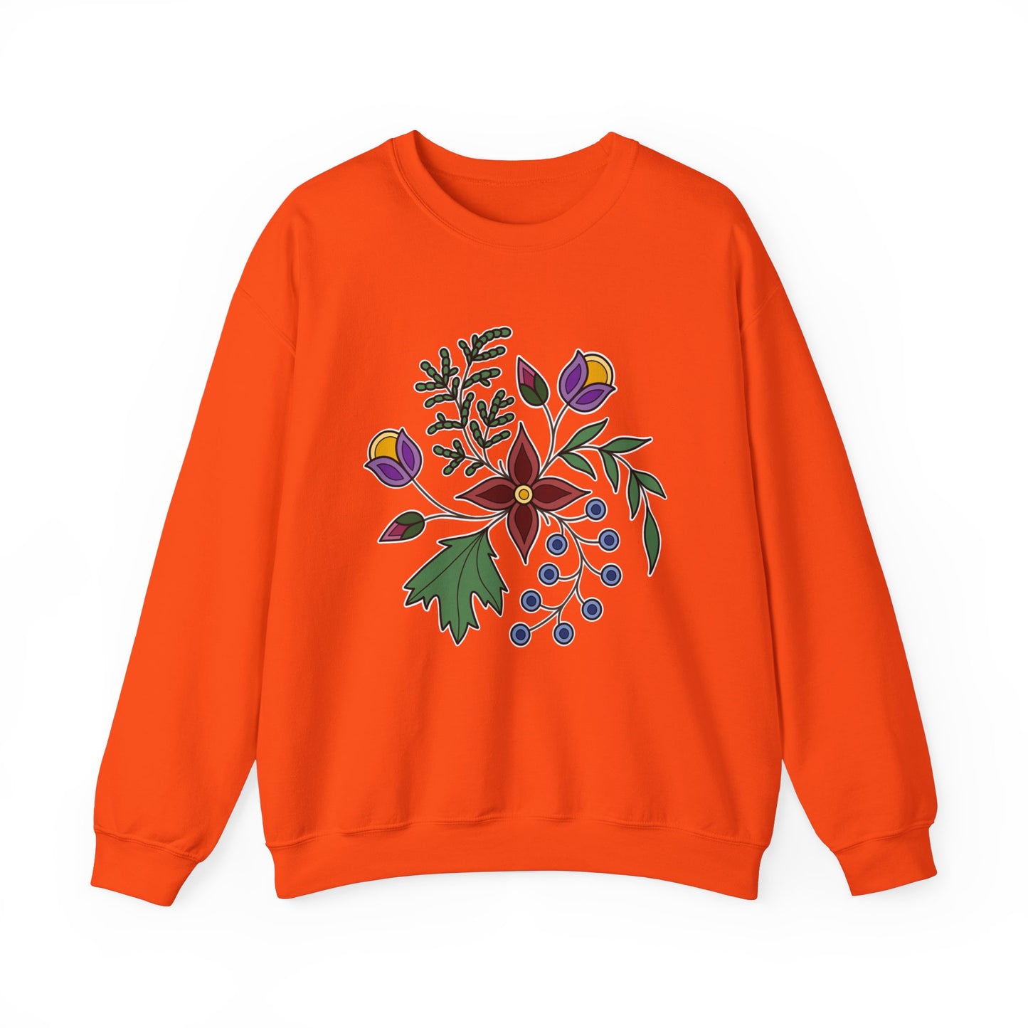 Giizhik / Cedar Ojibwe Floral Design - Unisex Gildan Heavy Blend™ Crewneck Sweatshirt