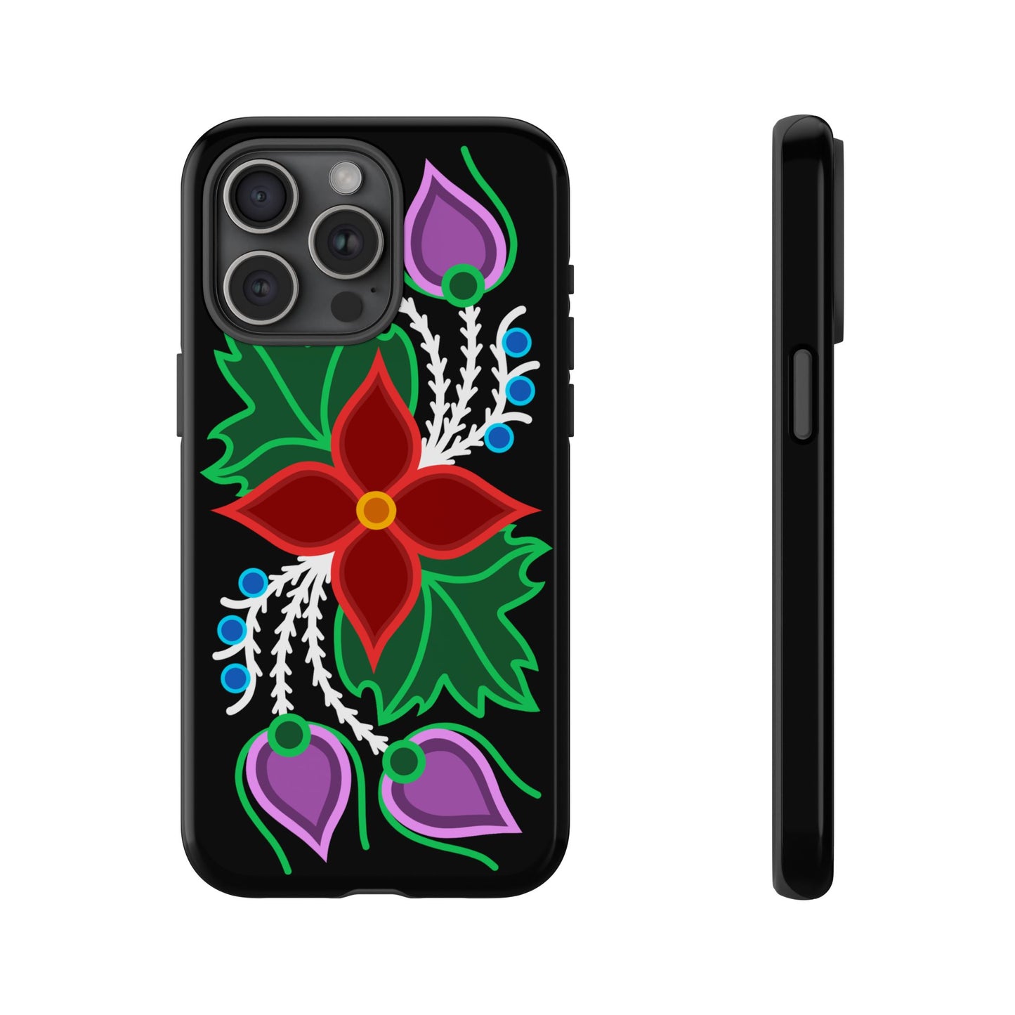 Traditional Ojibwe Floral Tough Phone Cases - Black