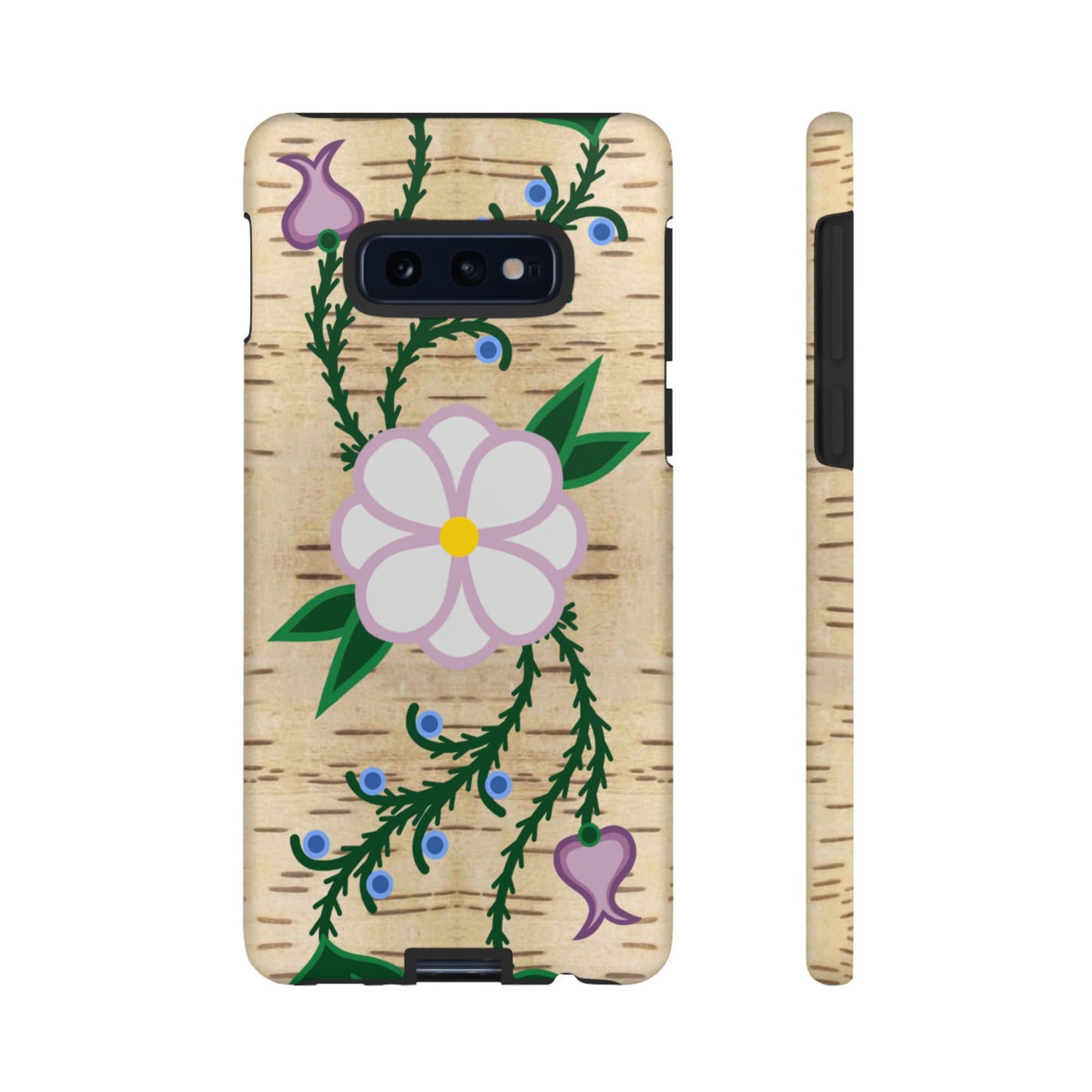 Birchbark Print Ojibwe Floral Tough Phone Cases - Black