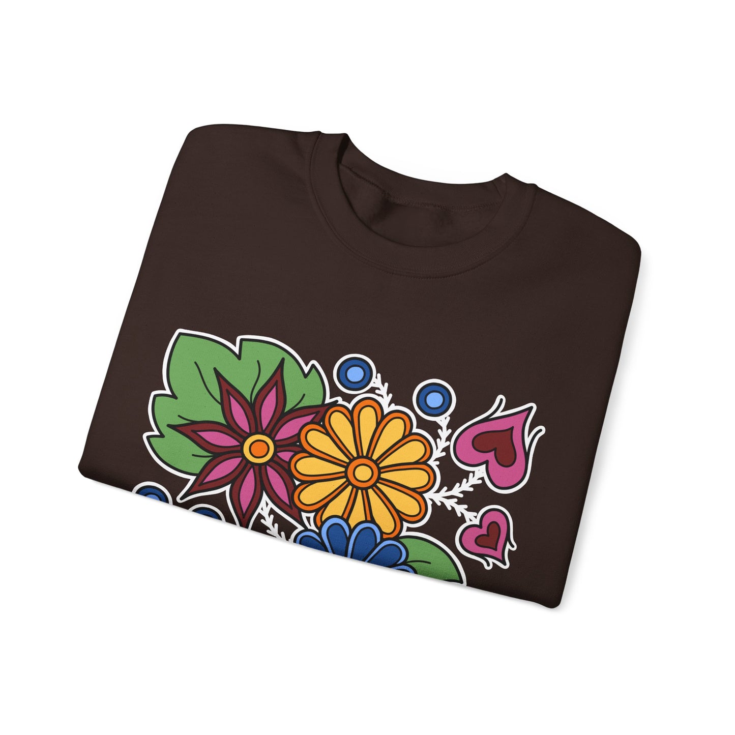 Hearts & Berries Contemporary Ojibwe Floral Design - Unisex Gildan Heavy Blend™ Crewneck Sweatshirt