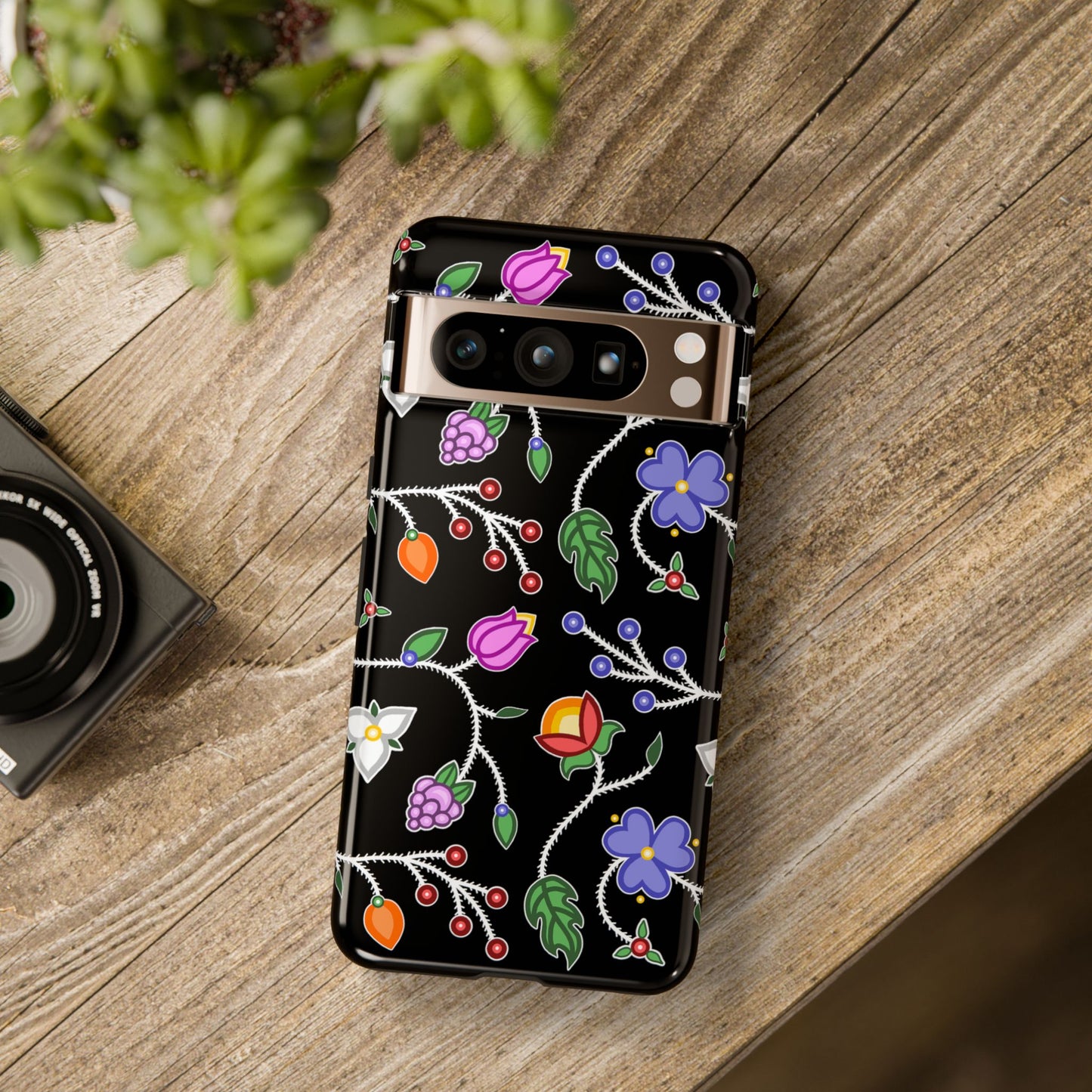 Ojibwe Floral Tough Phone Cases - Black