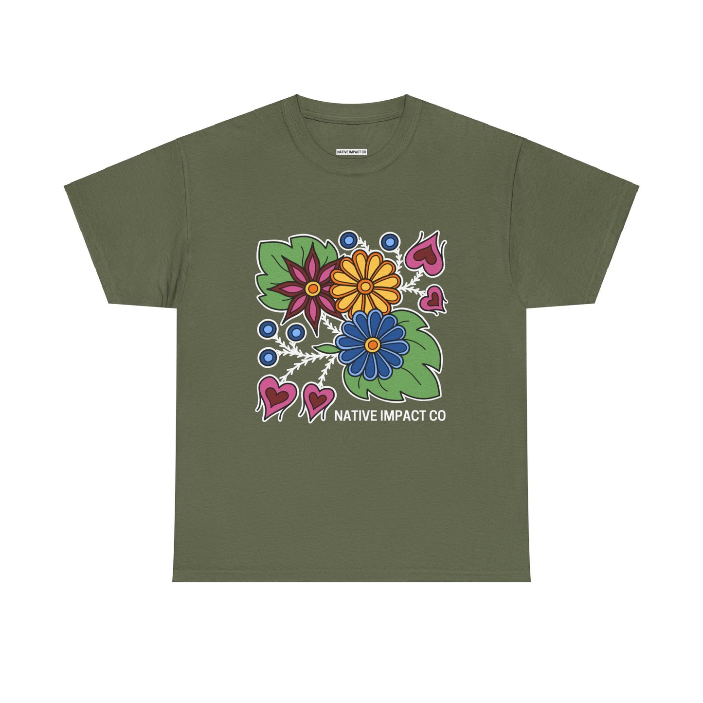 Hearts & Berries Contemporary Ojibwe Floral Design - Unisex Gildan Heavy Cotton Tee