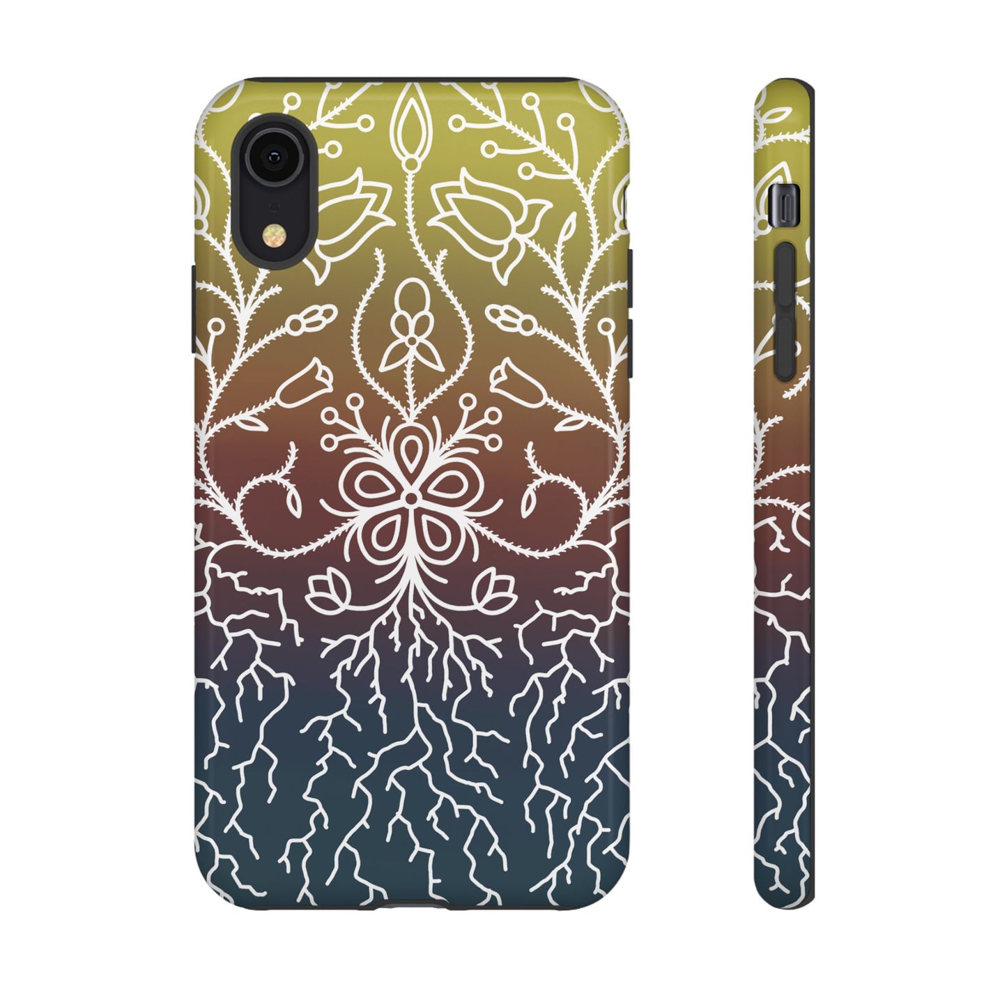 Sunset Ojibwe Floral Print Tough Phone Cases - Black