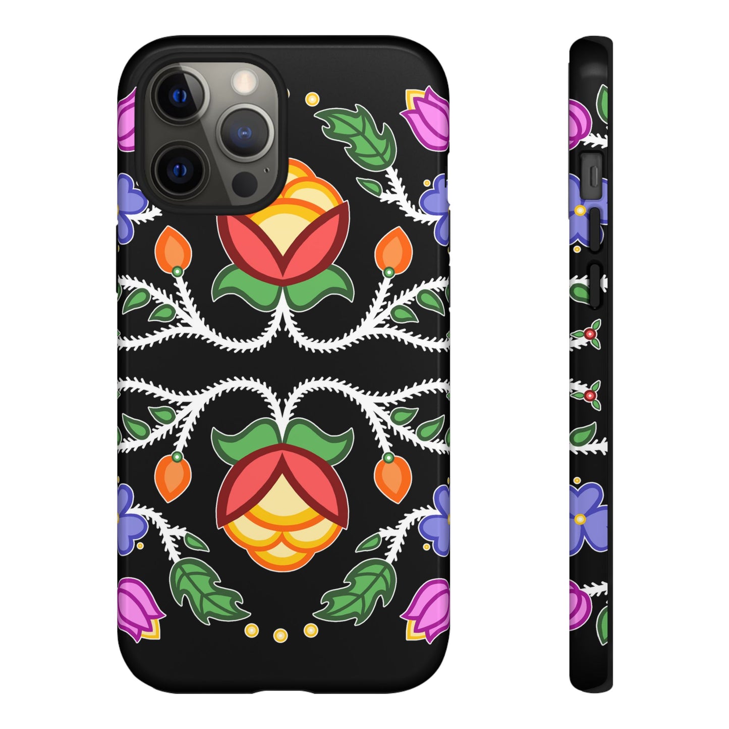 Tulip Design - Ojibwe Floral Tough Phone Cases - Black