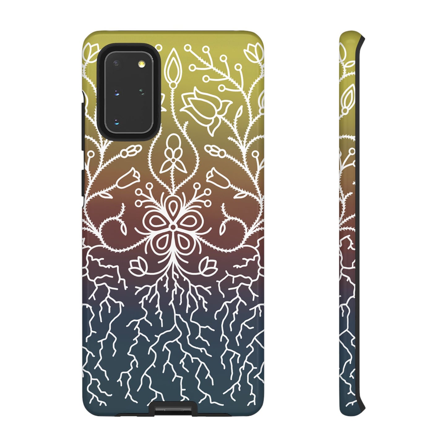 Sunset Ojibwe Floral Print Tough Phone Cases - Black