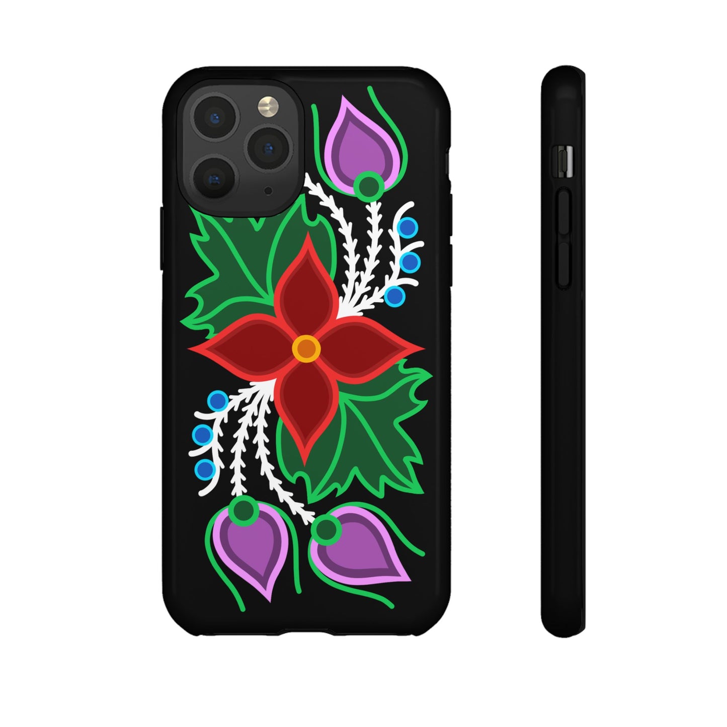 Traditional Ojibwe Floral Tough Phone Cases - Black