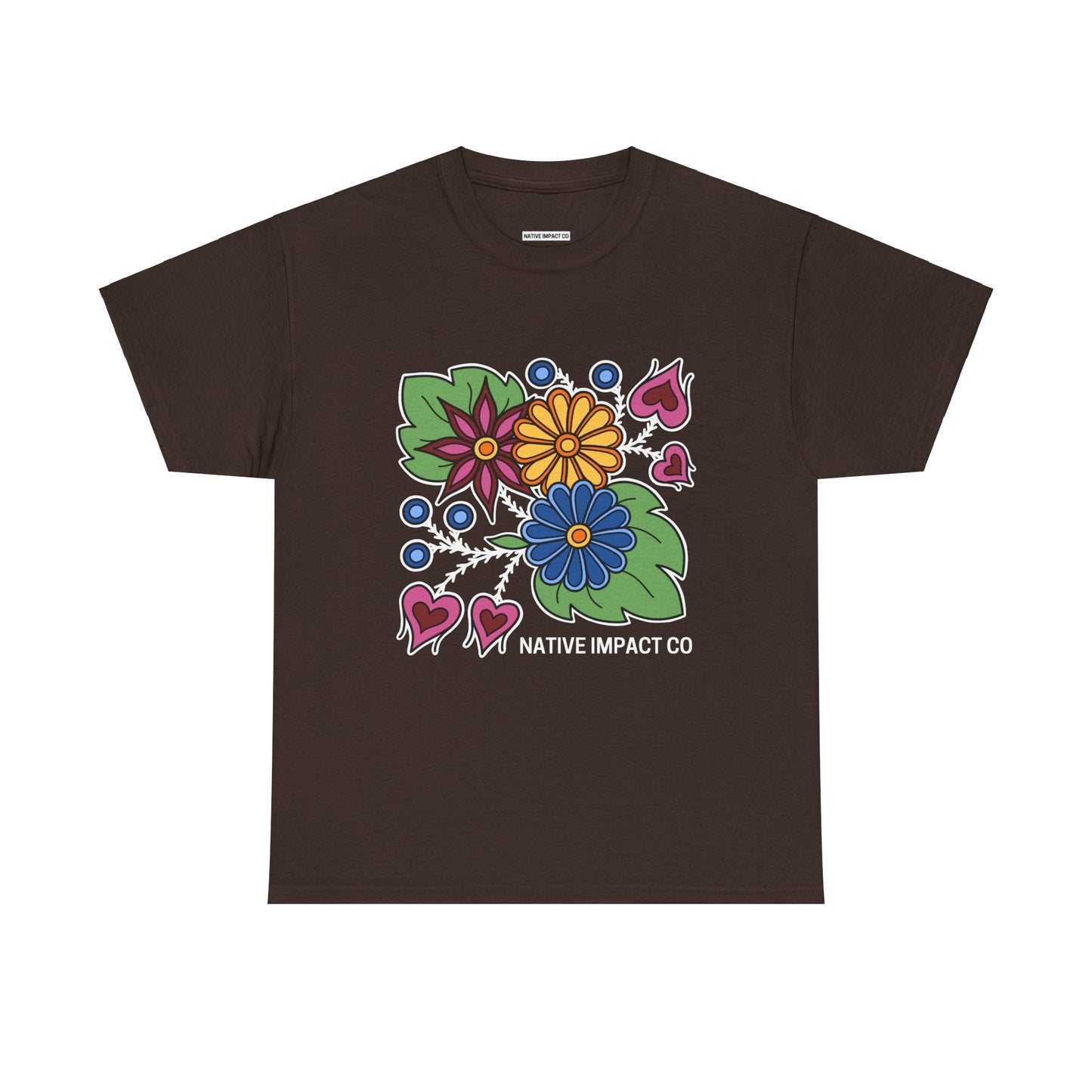 Hearts & Berries Contemporary Ojibwe Floral Design - Unisex Gildan Heavy Cotton Tee