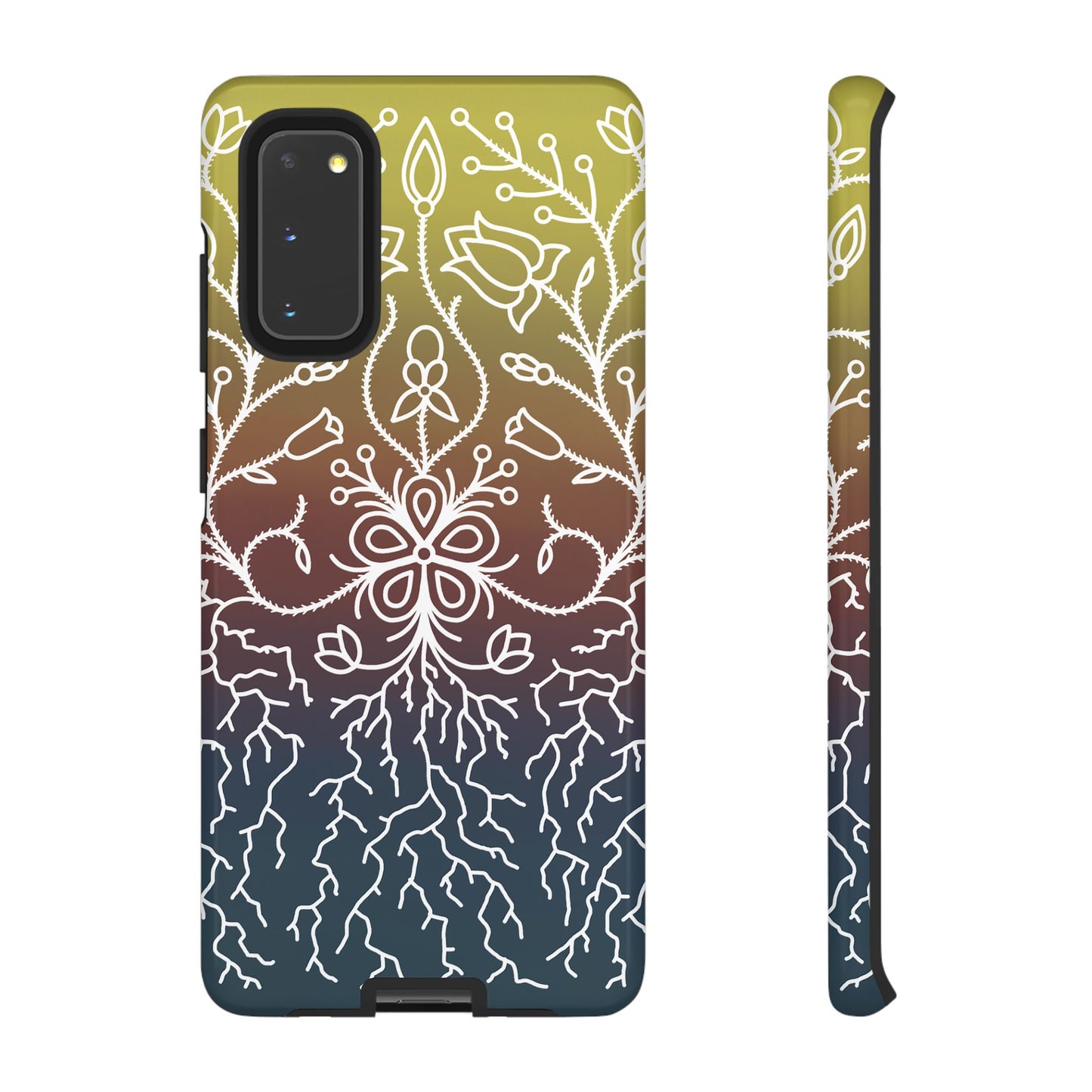 Sunset Ojibwe Floral Print Tough Phone Cases - Black