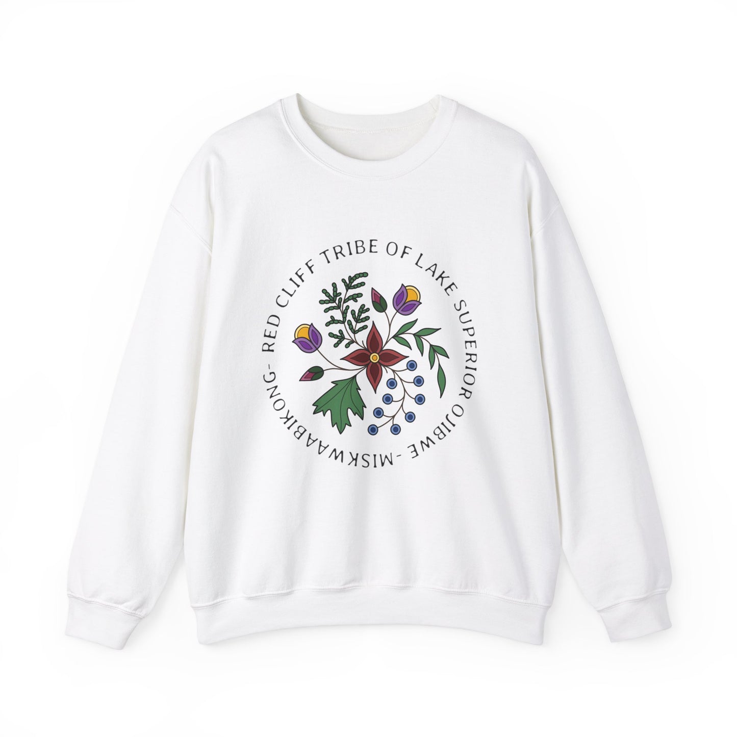 Red Cliff Tribe of Lake Superior Ojibwe Floral Design - Unisex Heavy Blend™ Crewneck Sweatshirt