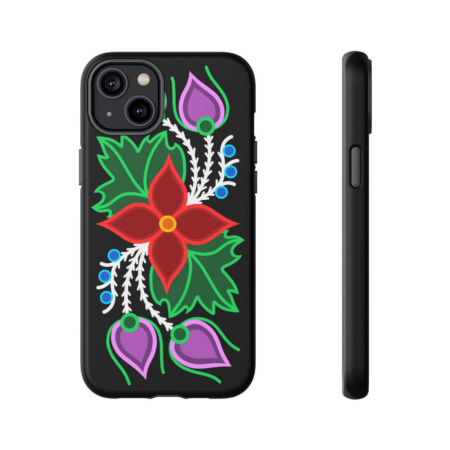 Traditional Ojibwe Floral Tough Phone Cases - Black